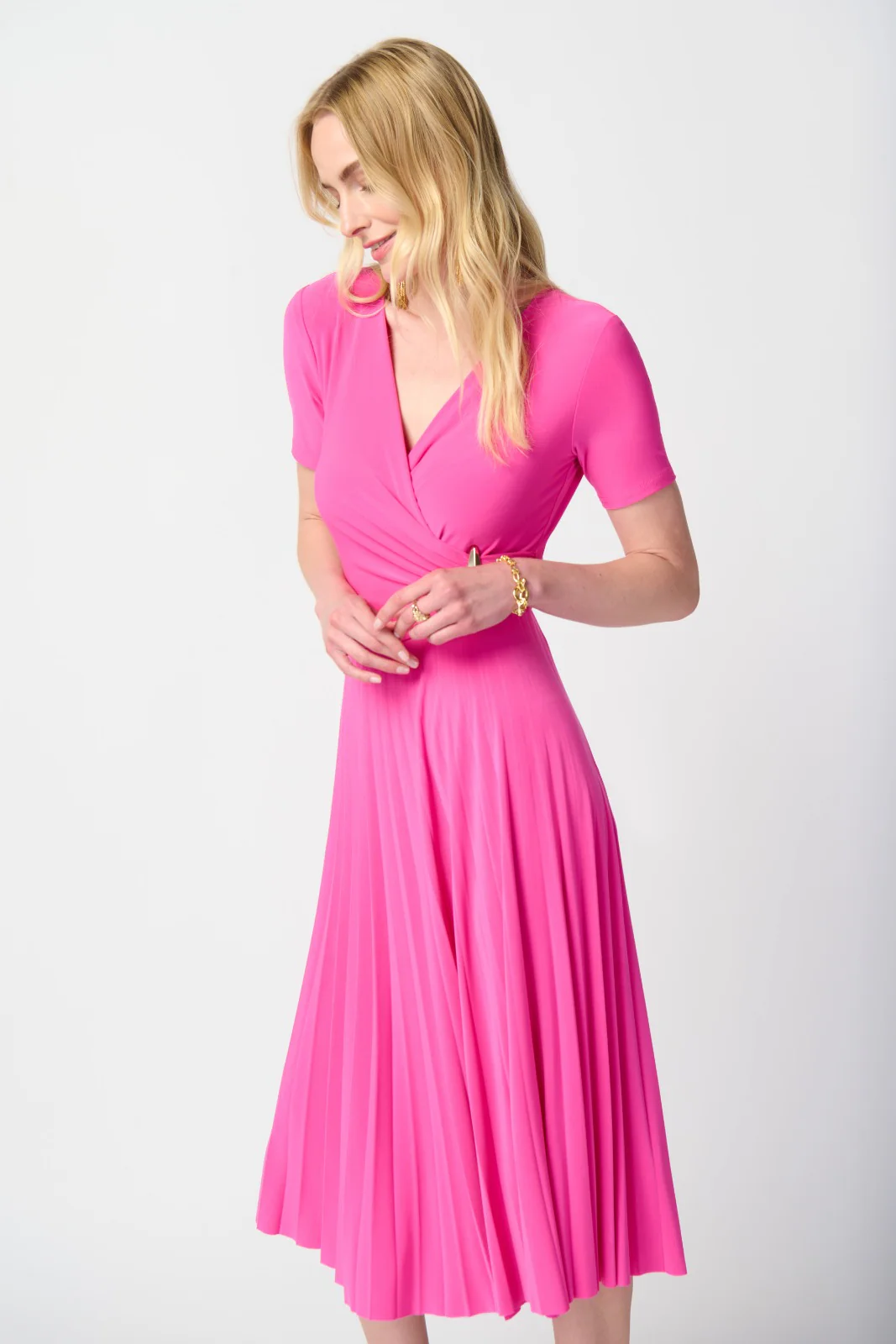 Joseph Ribkoff Ultra Pink Pleated Wrap Dress Style 241013 - Image 4