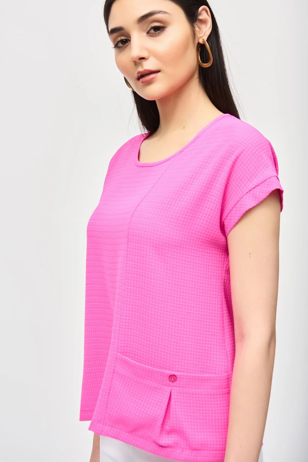 Joseph Ribkoff Ultra Pink Textured Woven Boxy Top Style 241217 - Image 2
