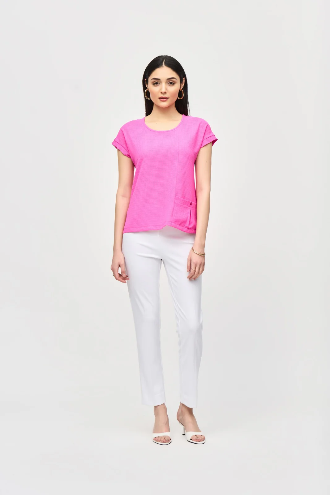 Joseph Ribkoff Ultra Pink Textured Woven Boxy Top Style 241217 - Image 4