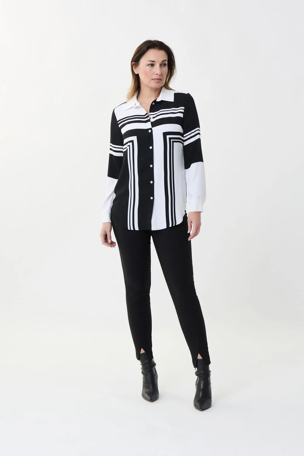 Joseph Ribkoff Vanilla/Black Abstract Print Blouse Style 223018 - Image 4