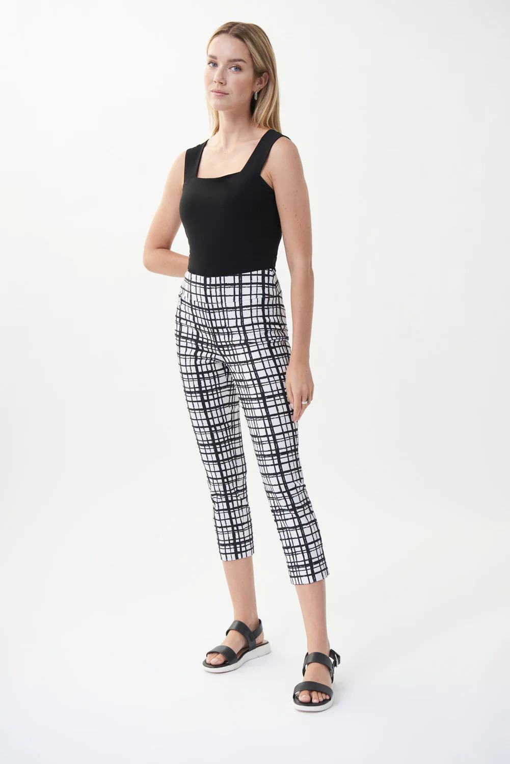Joseph Ribkoff Vanilla/Black Checked Cropped Pants Style 222259