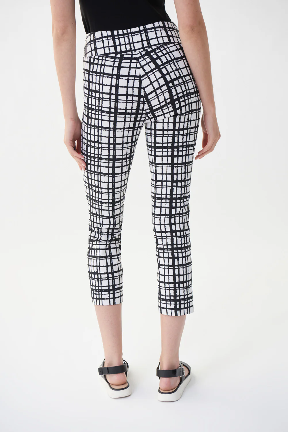 Joseph Ribkoff Vanilla/Black Checked Cropped Pants Style 222259 - Image 3