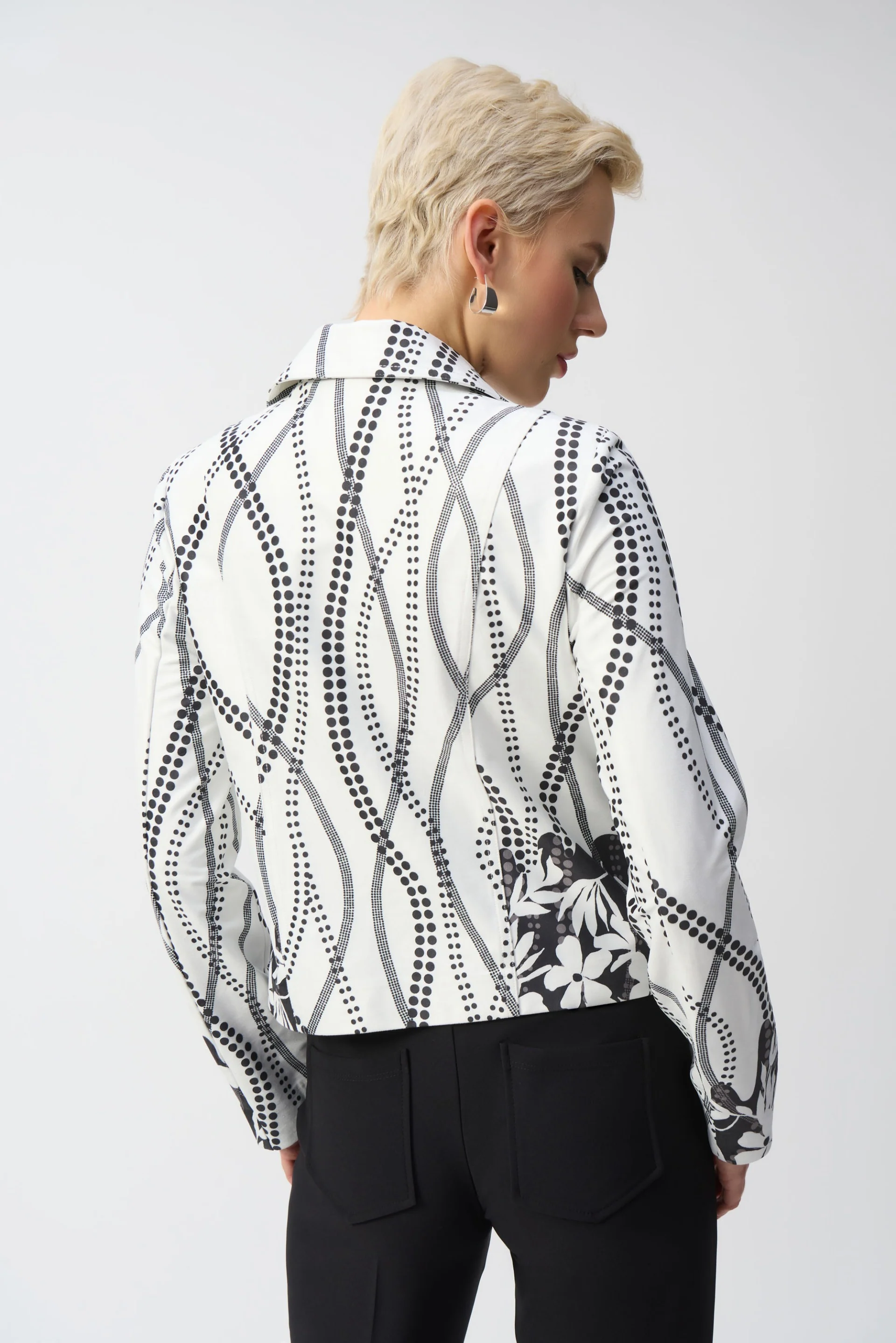 Joseph Ribkoff Vanilla/Black Faux Suede Floral Print Jacket Style 251910 - Image 2