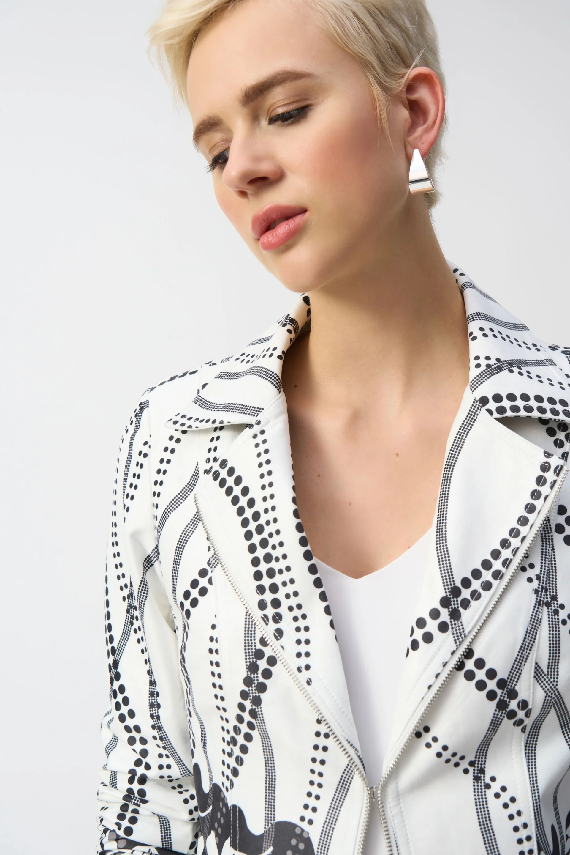 Joseph Ribkoff Vanilla/Black Faux Suede Floral Print Jacket Style 251910 - Image 3