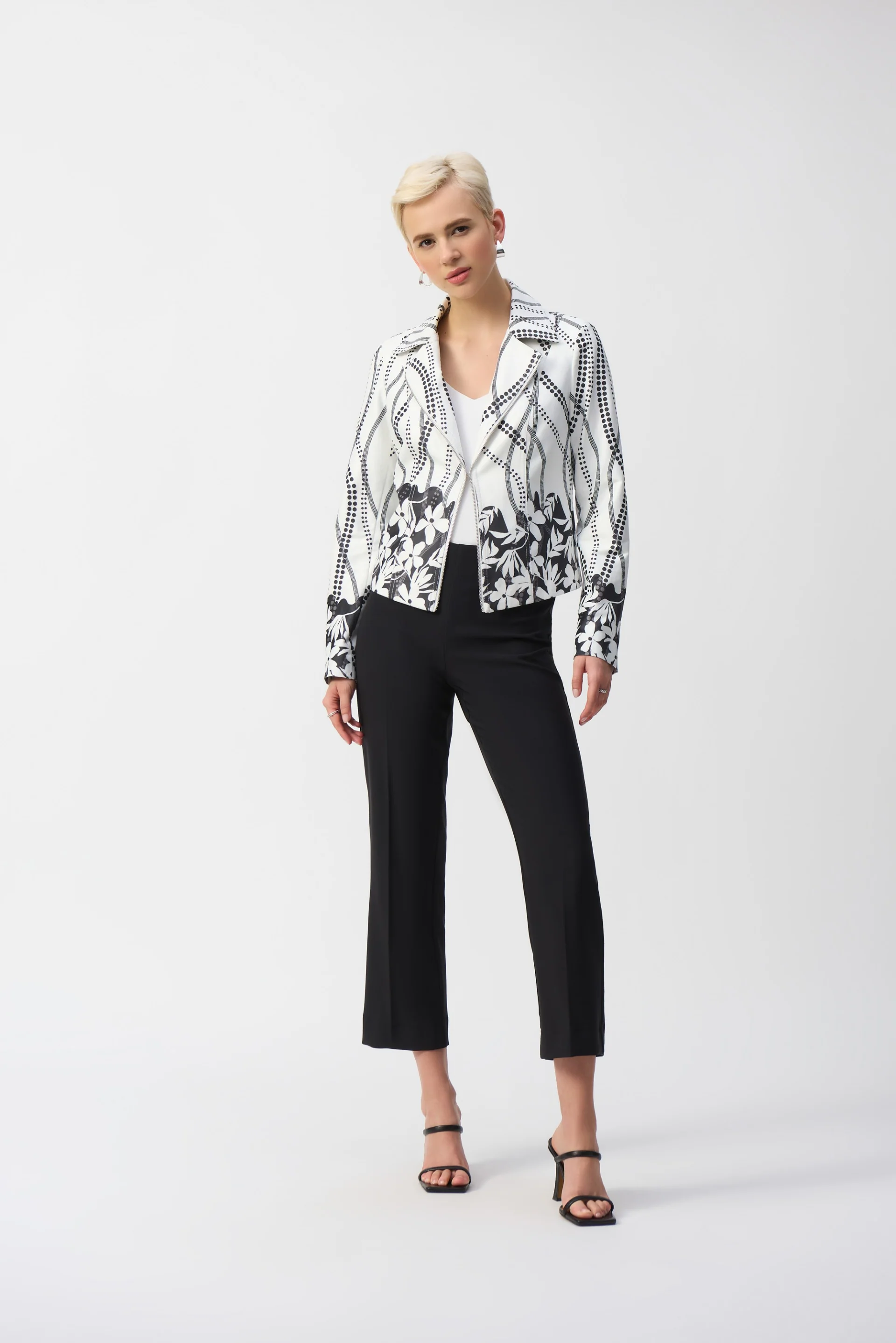 Joseph Ribkoff Vanilla/Black Faux Suede Floral Print Jacket Style 251910 - Image 4