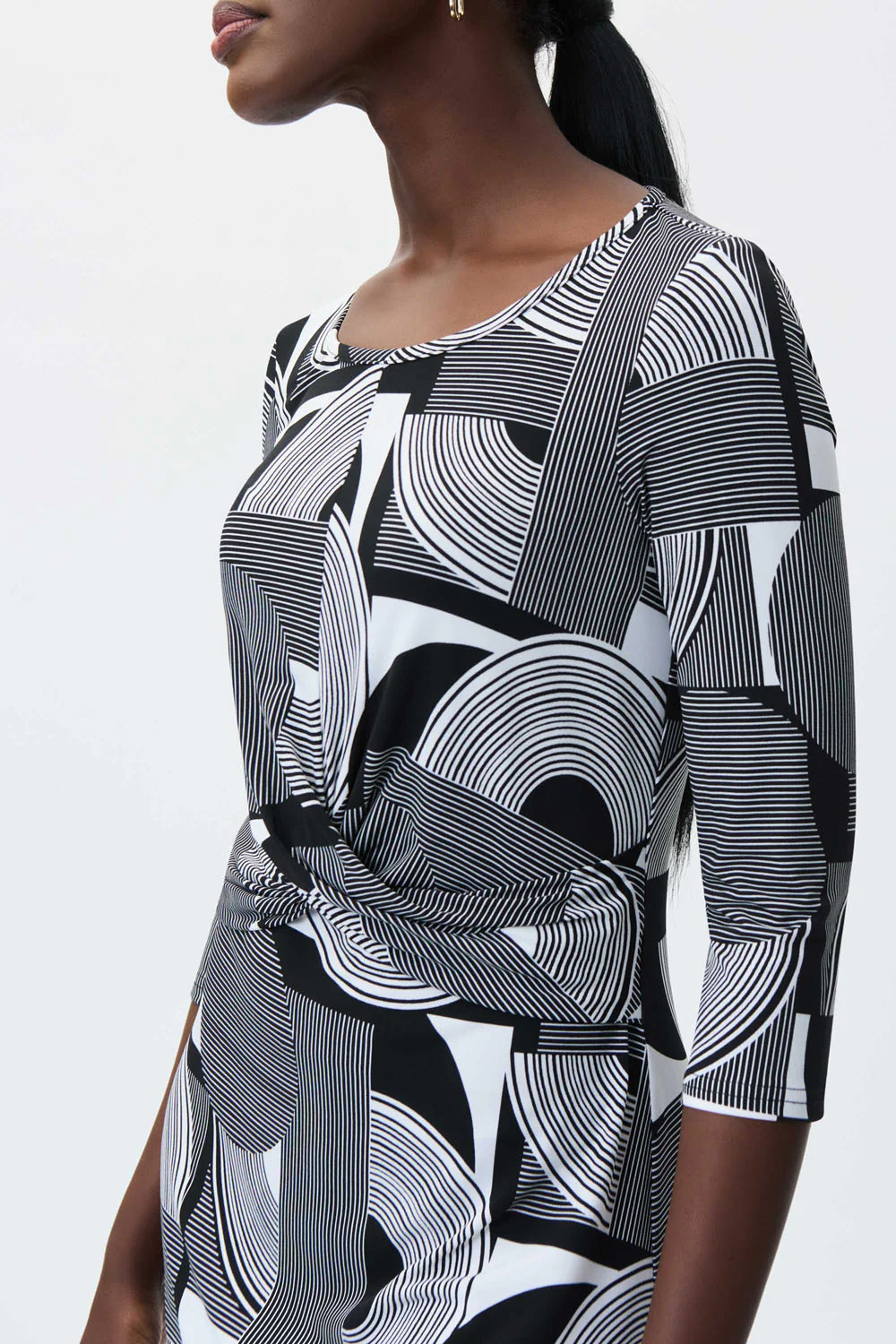 Joseph Ribkoff Vanilla/Black Geometric Print Dress Style 231020 - Image 2
