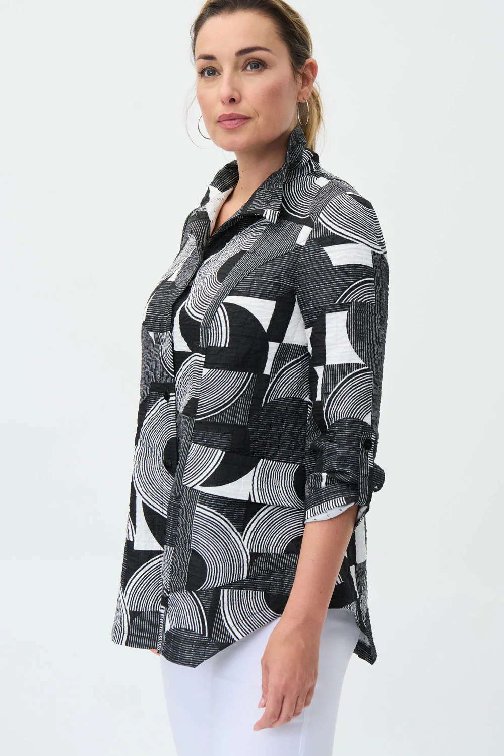 Joseph Ribkoff Vanilla/Black Geometric Print Jacket Style 231017