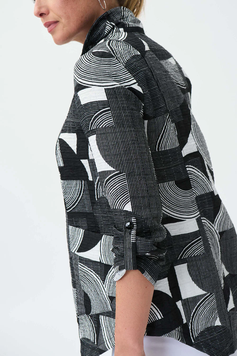 Joseph Ribkoff Vanilla/Black Geometric Print Jacket Style 231017 - Image 2
