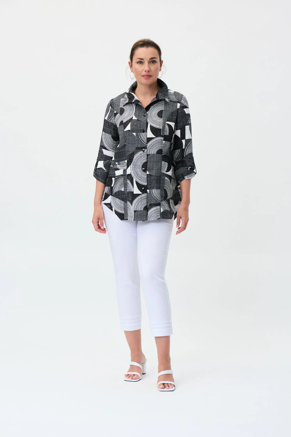 Joseph Ribkoff Vanilla/Black Geometric Print Jacket Style 231017 - Image 4