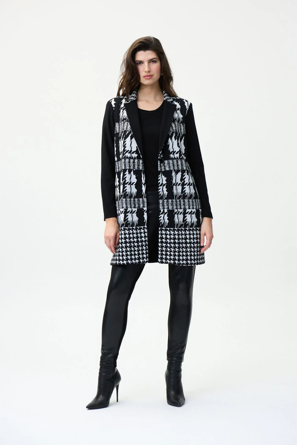 Joseph Ribkoff Vanilla/Black Jacquard Coat Style 224135 - Image 4