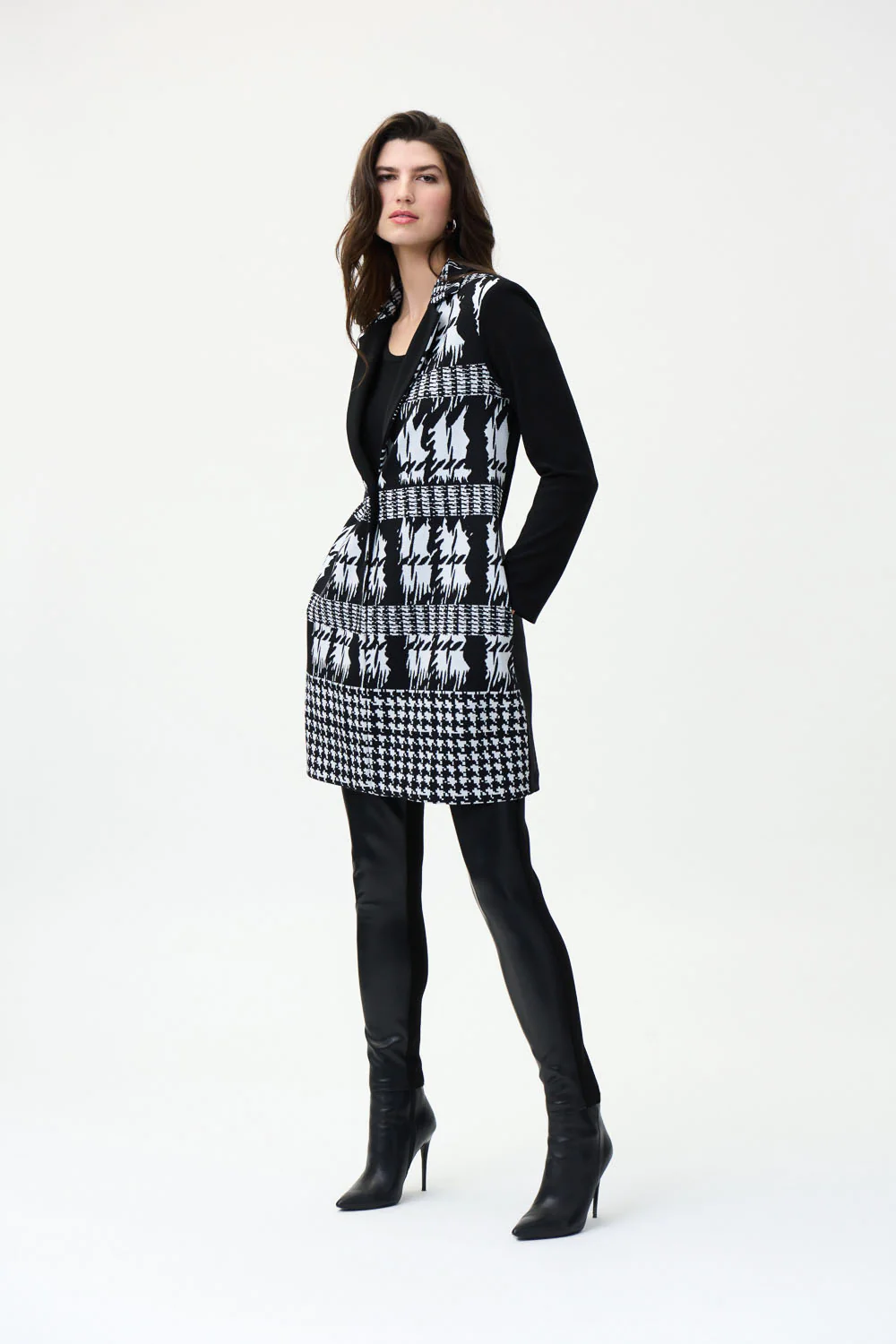 Joseph Ribkoff Vanilla/Black Jacquard Coat Style 224135 - Image 5