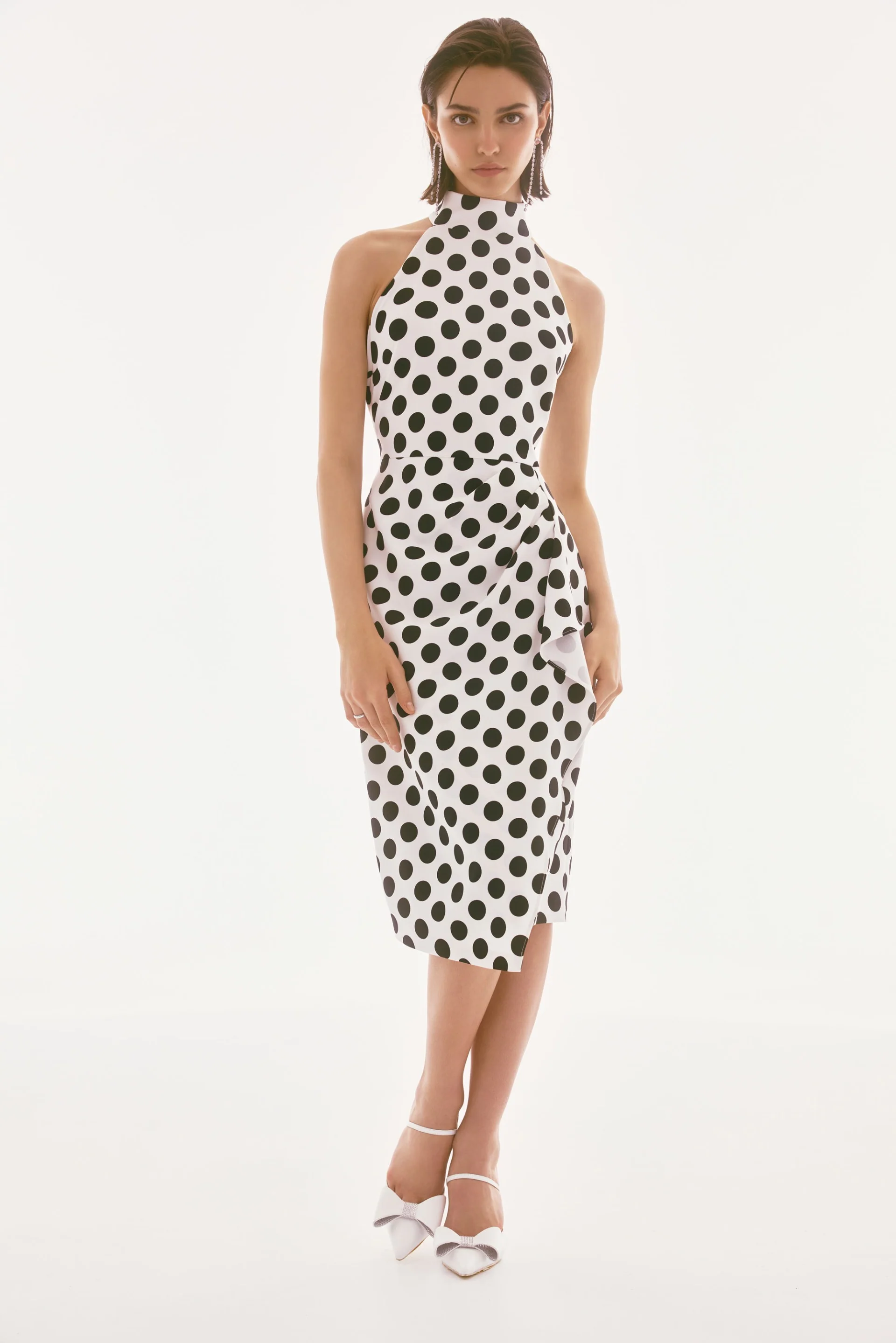Joseph Ribkoff Vanilla/Black Lux Twill Dot Print Halter Dress Style 251759