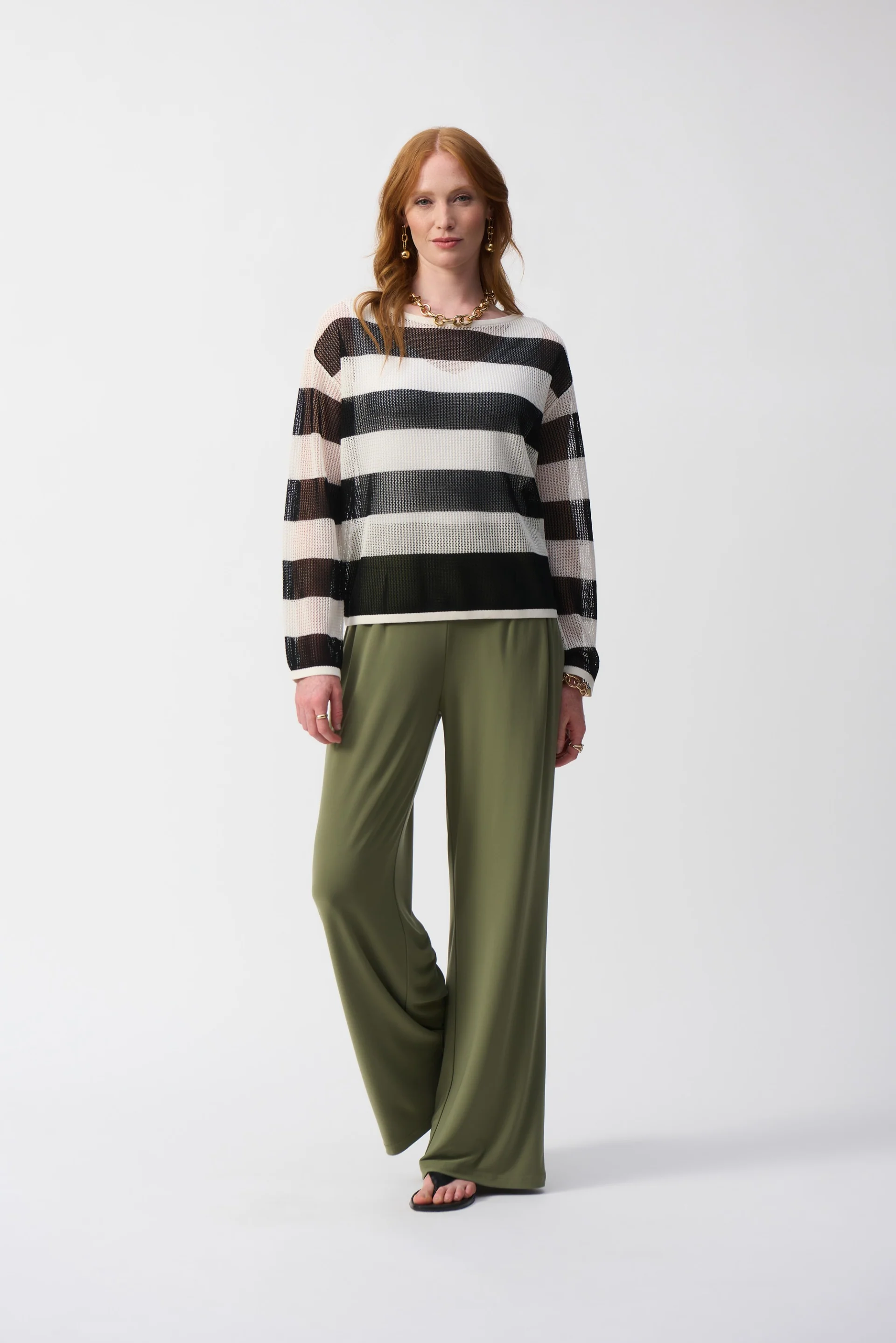 Joseph Ribkoff Vanilla/Black Striped Sweater Knit Pullover Style 251922 - Image 2