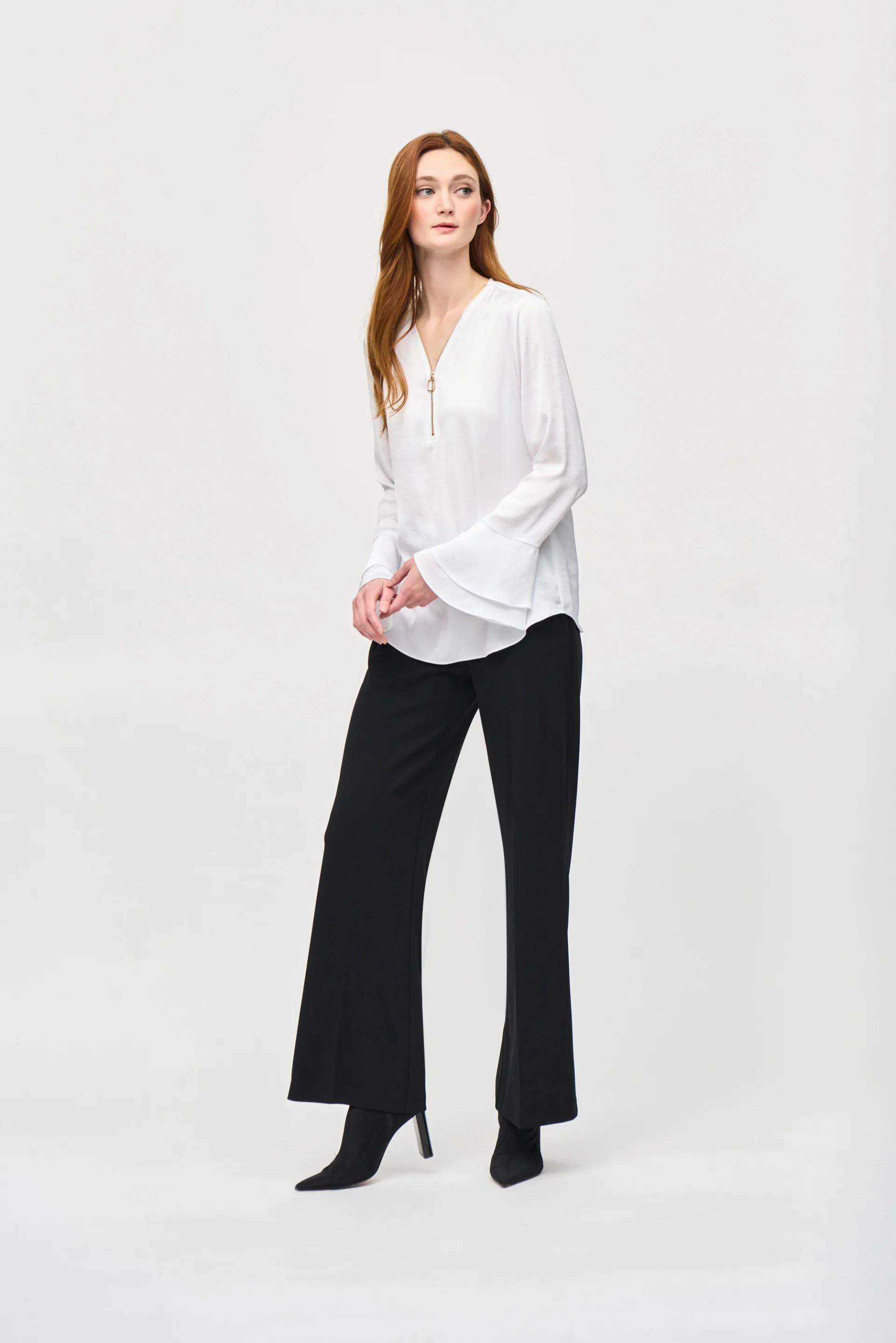 Joseph Ribkoff Vanilla Boxy Top With Ruffled Sleeves Style 243285 - Image 2