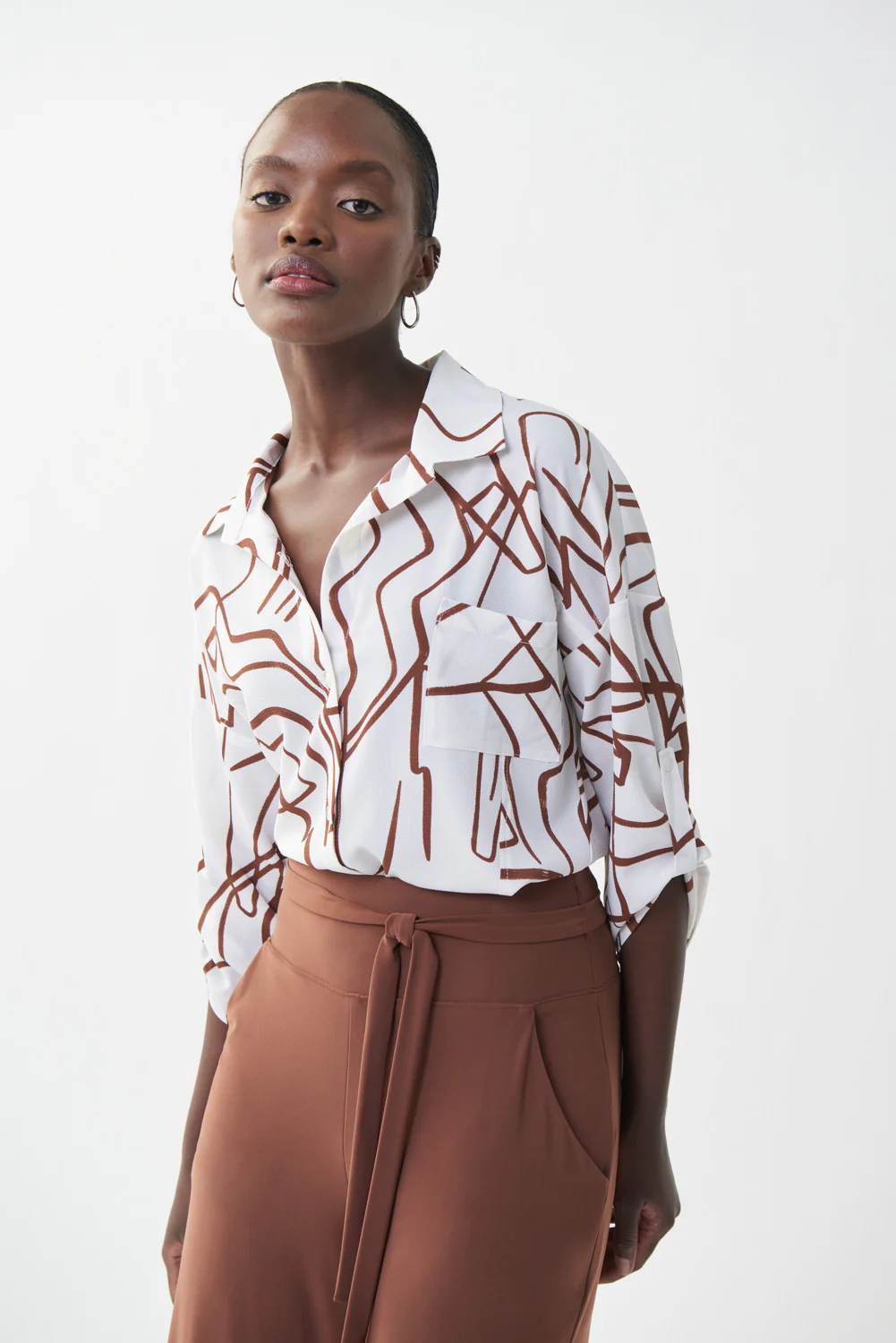Joseph Ribkoff Vanilla/Brown Printed Blouse Style 222070 - Image 3