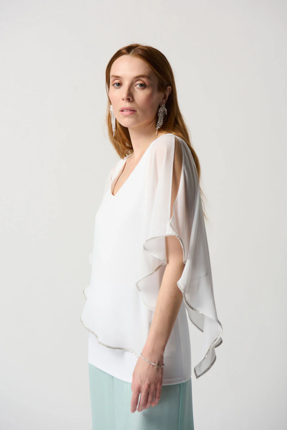 Joseph Ribkoff Vanilla Chiffon Layered Poncho Tunic Style 223738 - Image 2