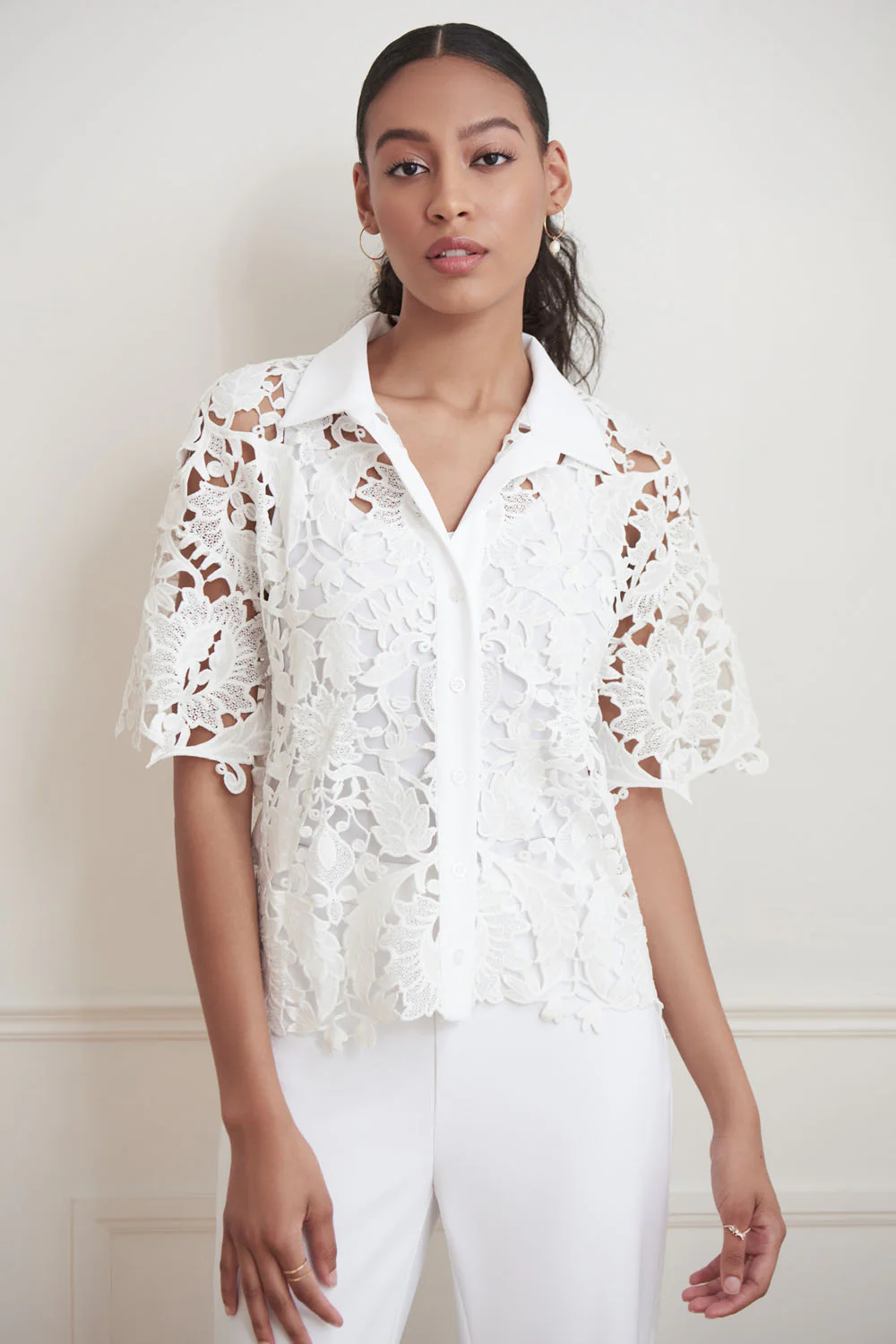 Joseph Ribkoff Vanilla Crochet Blouse Style 221328 - Image 2