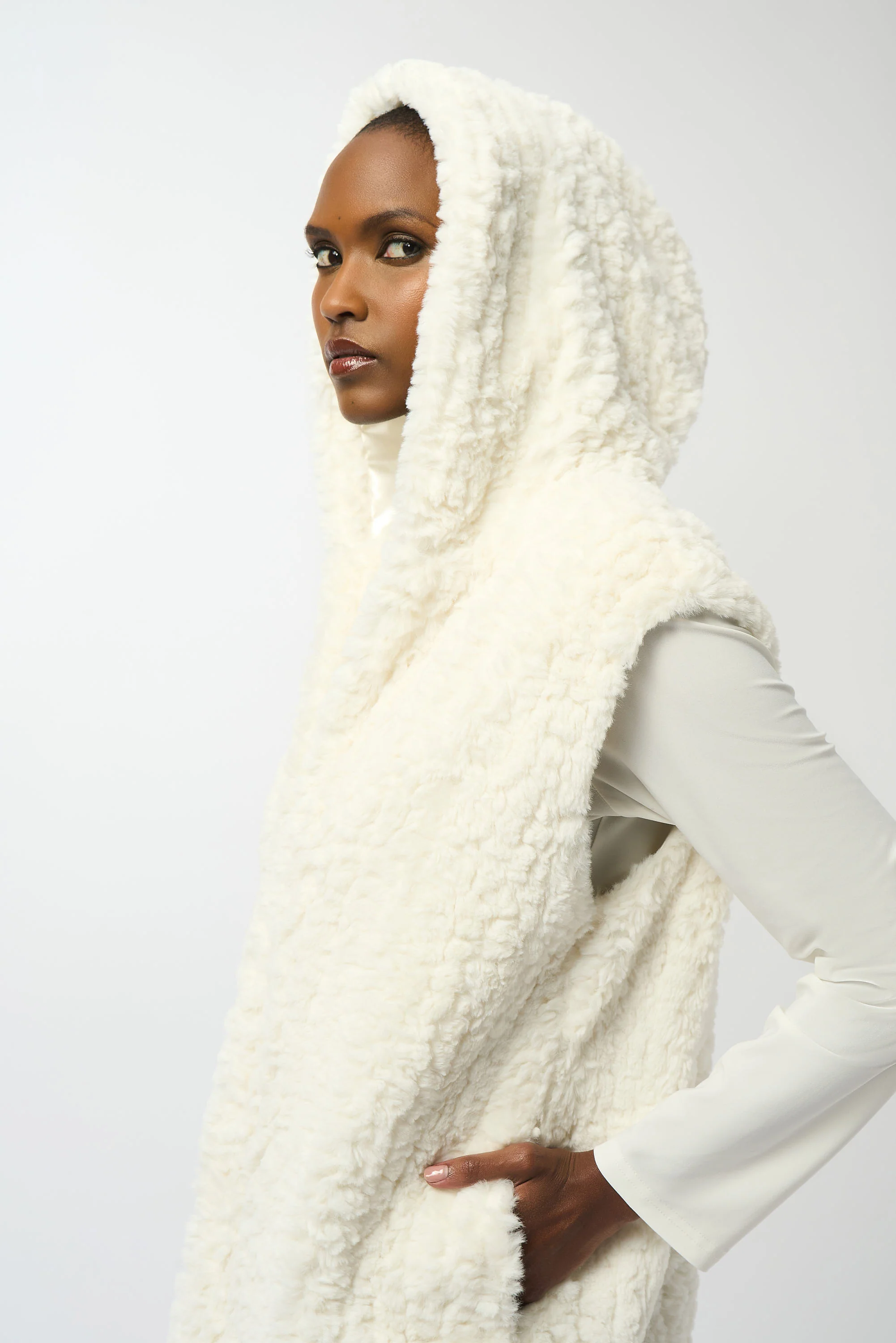 Joseph Ribkoff Vanilla Faux Fur Textured Stripe Vest Style 253933 - Image 3