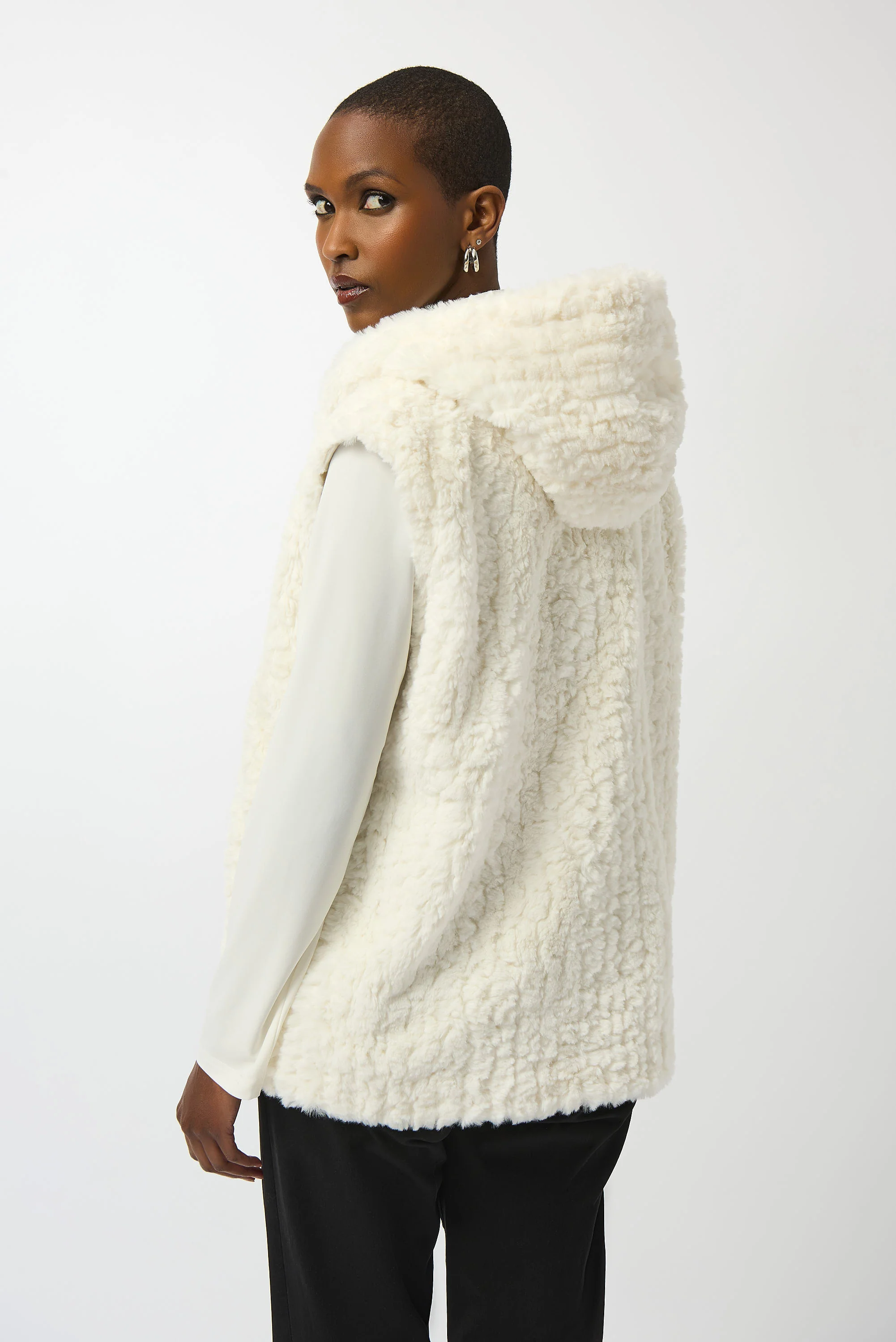 Joseph Ribkoff Vanilla Faux Fur Textured Stripe Vest Style 253933 - Image 4