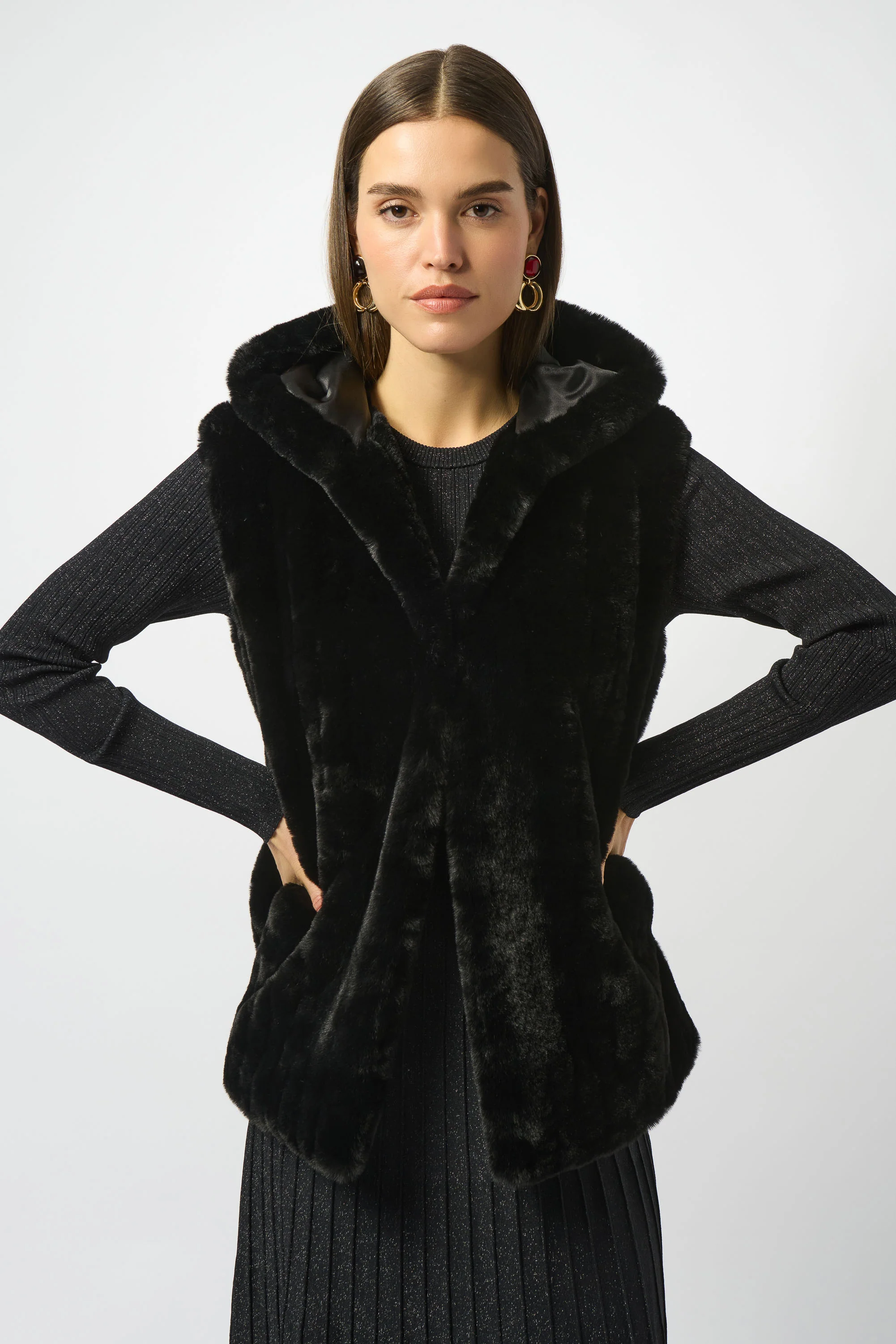 Joseph Ribkoff Vanilla Faux Fur Textured Stripe Vest Style 253933 - Image 5