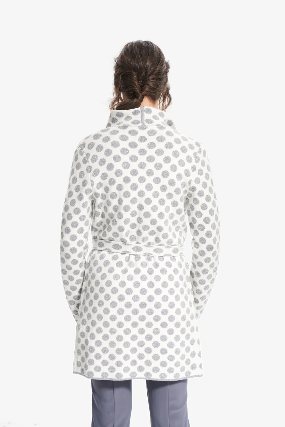 Joseph Ribkoff Vanilla/Grey Polka Dot Cardigan Style 214932 - Image 3