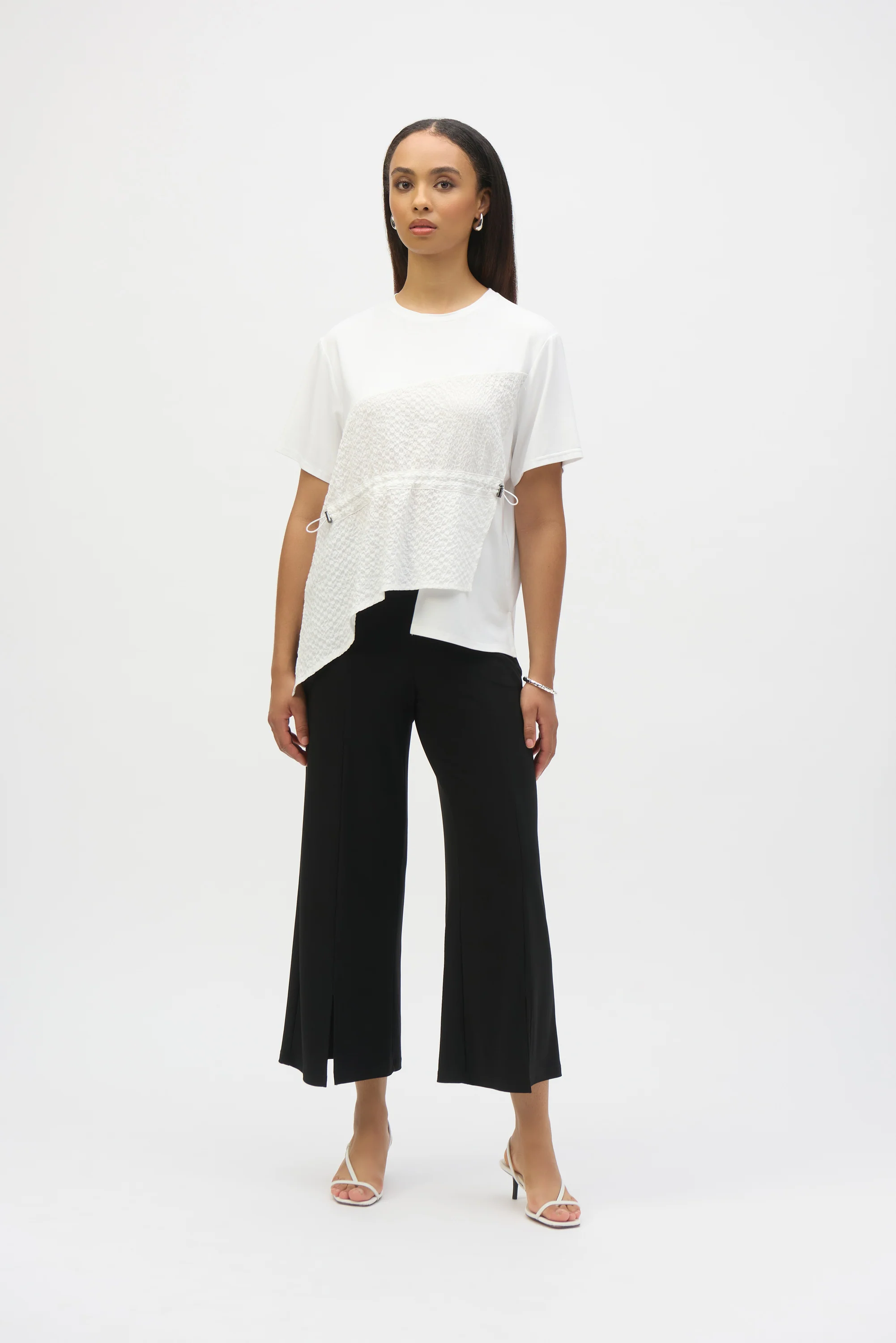 Joseph Ribkoff Vanilla Jersey And Seersucker Asymmetrical Top Style 252117 - Image 2