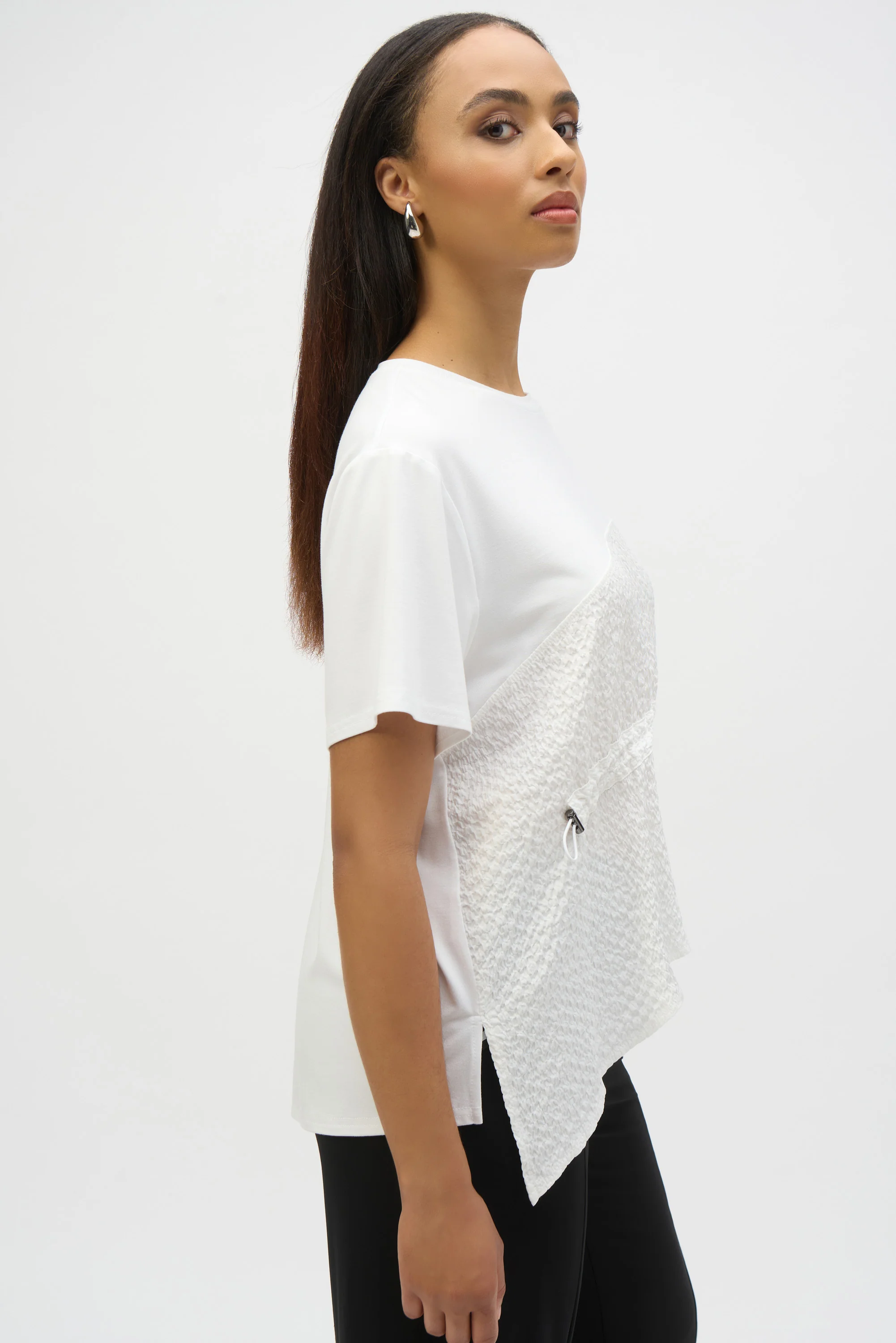 Joseph Ribkoff Vanilla Jersey And Seersucker Asymmetrical Top Style 252117 - Image 3
