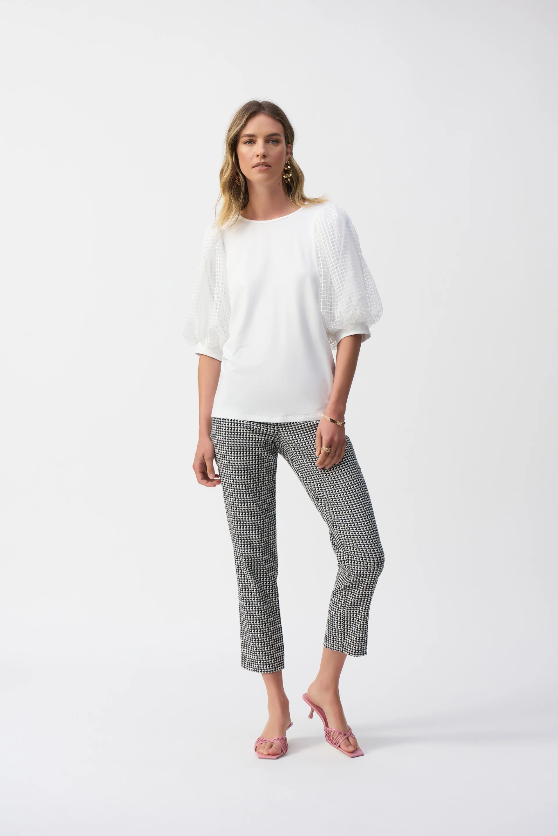 Joseph Ribkoff Vanilla Jersey Straight Top With Novelty Sleeves Style 251097 - Image 4
