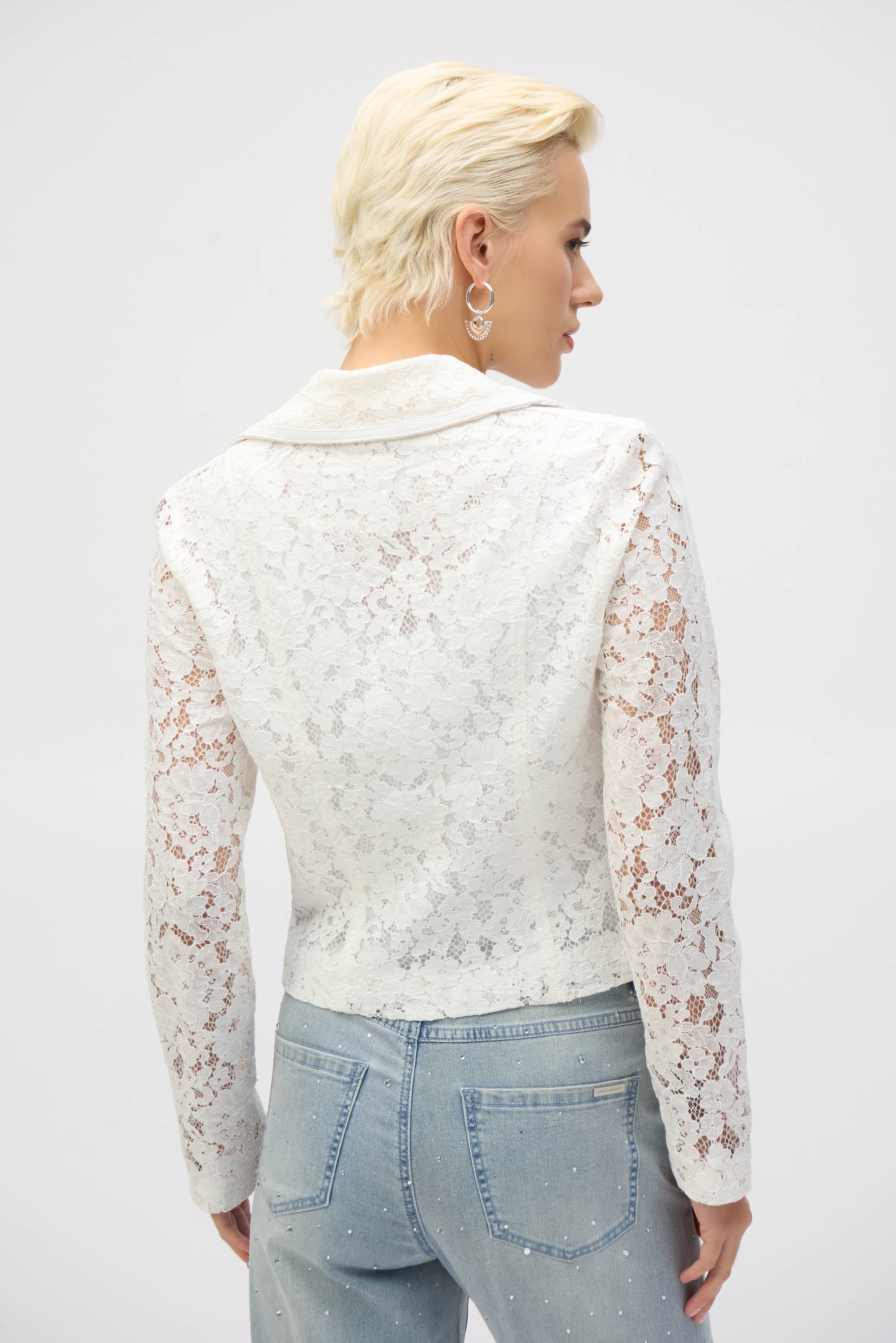 Joseph Ribkoff Vanilla Lace Fitted Moto Jacket Style 252920 - Image 5