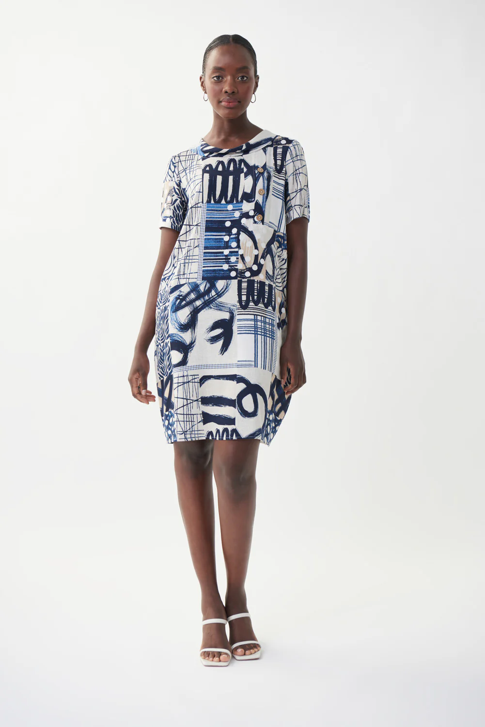 Joseph Ribkoff Vanilla/Midnight Blue Mixed Print Dress Style 222007