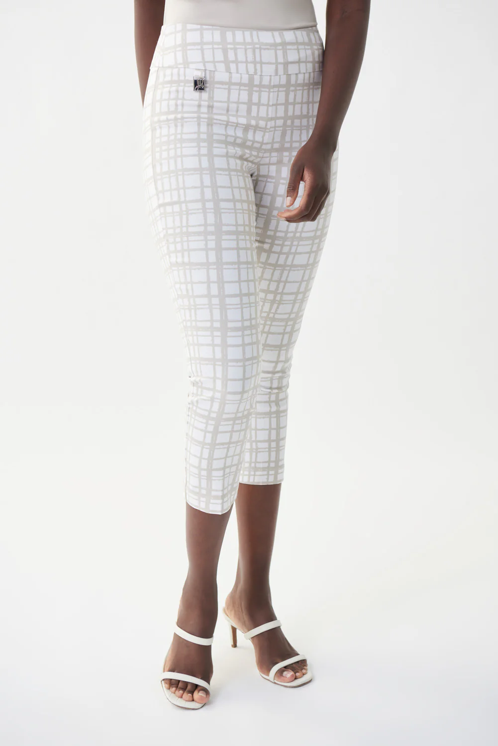 Joseph Ribkoff Vanilla/Moonstone Checked Cropped Pants Style 222259