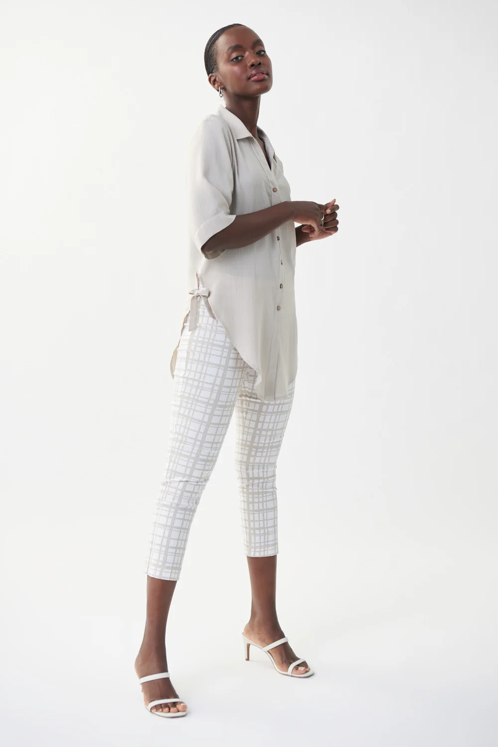 Joseph Ribkoff Vanilla/Moonstone Checked Cropped Pants Style 222259 - Image 2