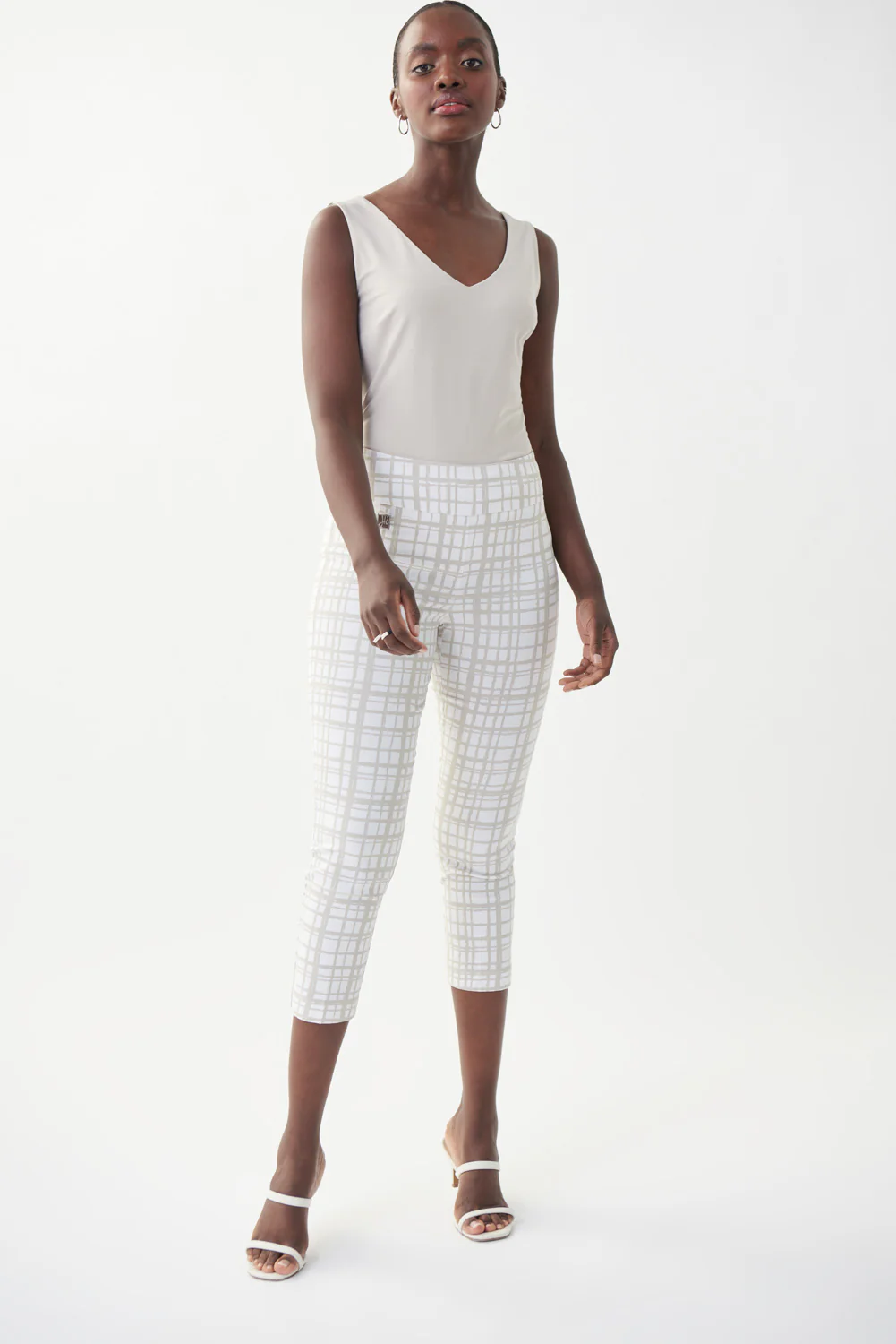 Joseph Ribkoff Vanilla/Moonstone Checked Cropped Pants Style 222259 - Image 3