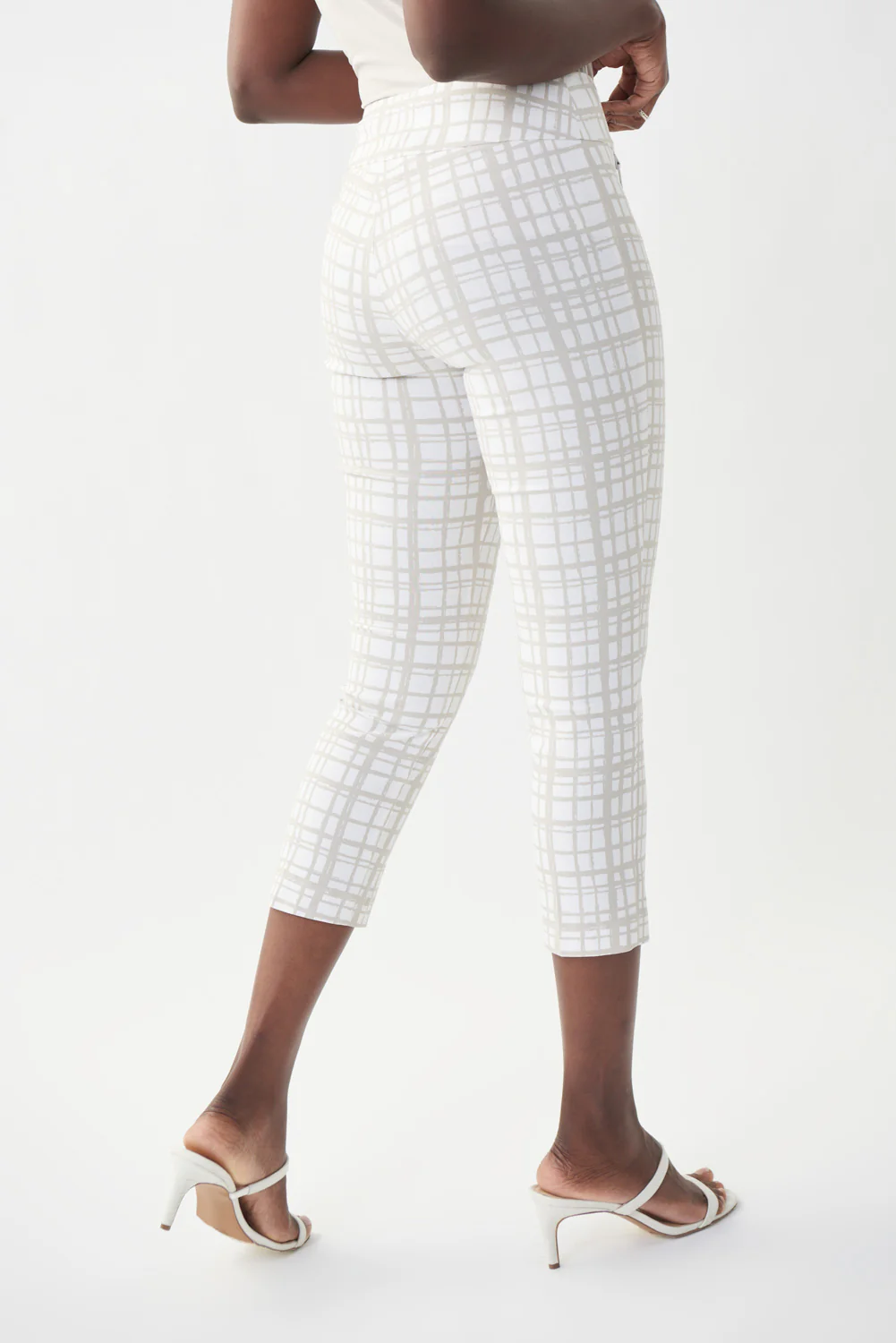 Joseph Ribkoff Vanilla/Moonstone Checked Cropped Pants Style 222259 - Image 4