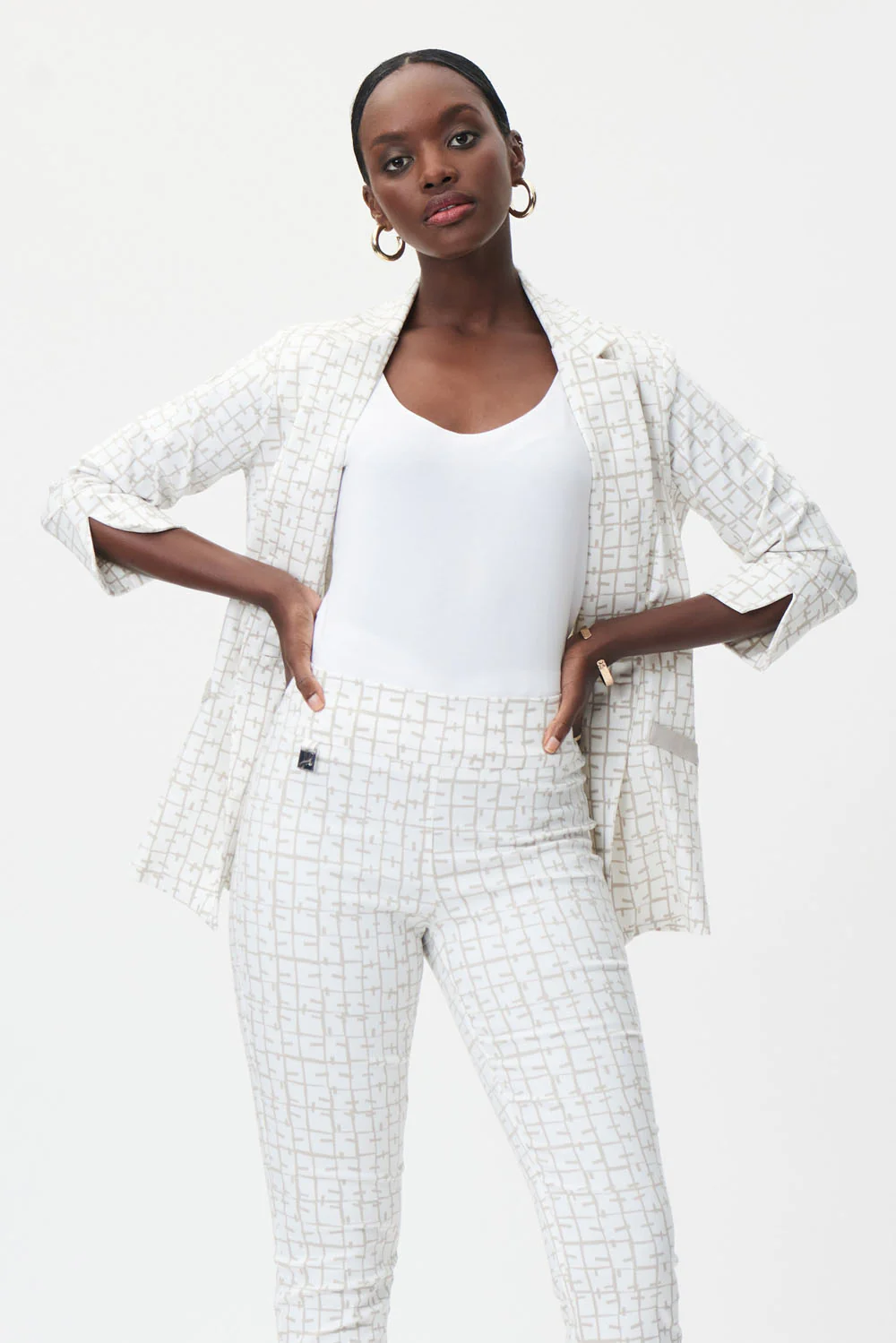 Joseph Ribkoff Vanilla/Moonstone Geometric Print Blazer Style 232174 - Image 2