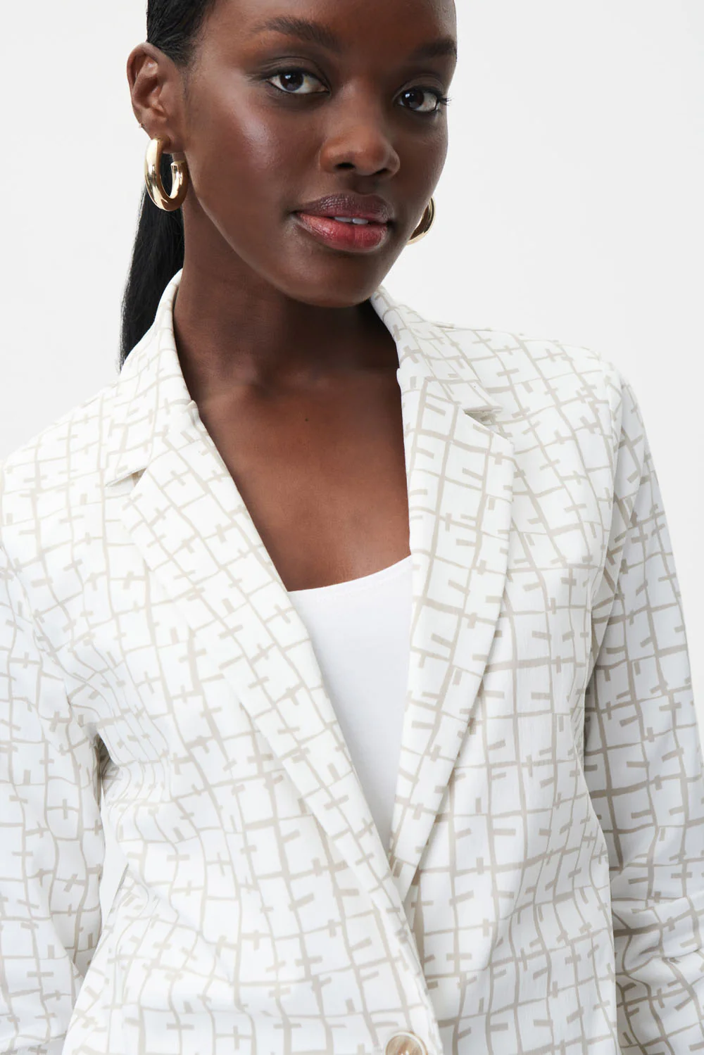 Joseph Ribkoff Vanilla/Moonstone Geometric Print Blazer Style 232174 - Image 3