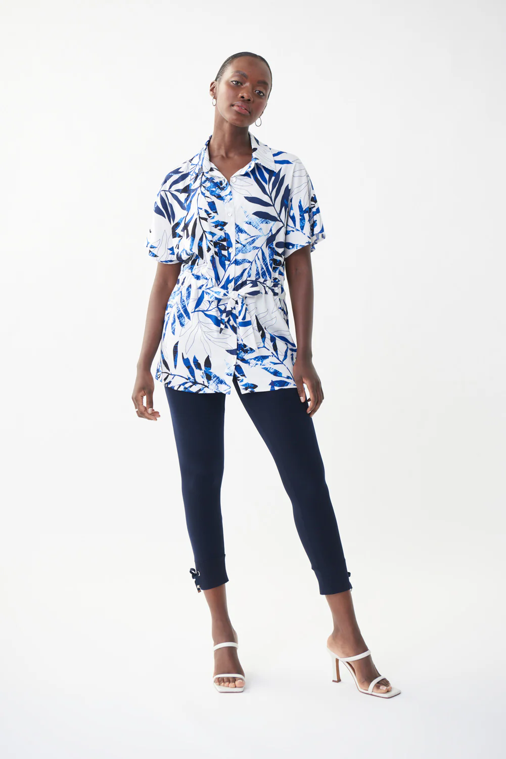Joseph Ribkoff Vanilla/Multi Floral Print Belted Top Style 222081