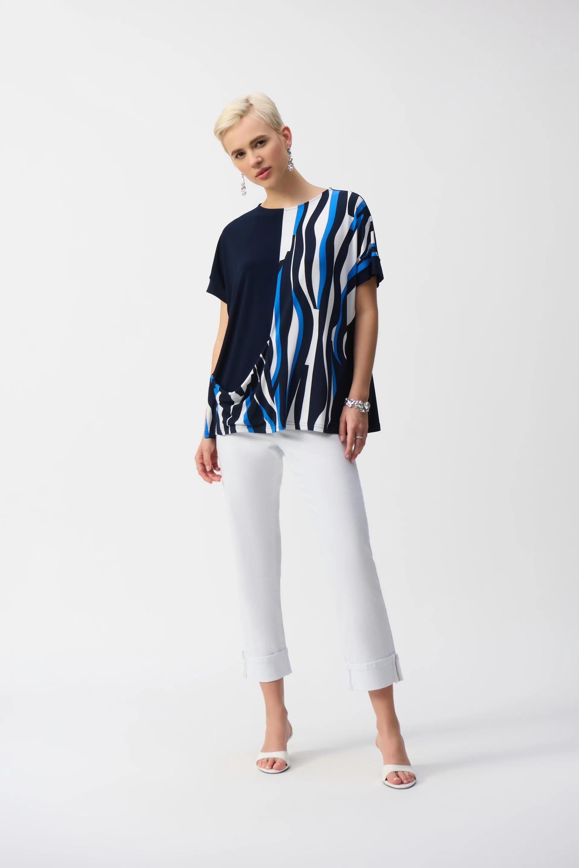 Joseph Ribkoff Vanilla/Multi Geometric Print Boxy Top Style 251285 - Image 4