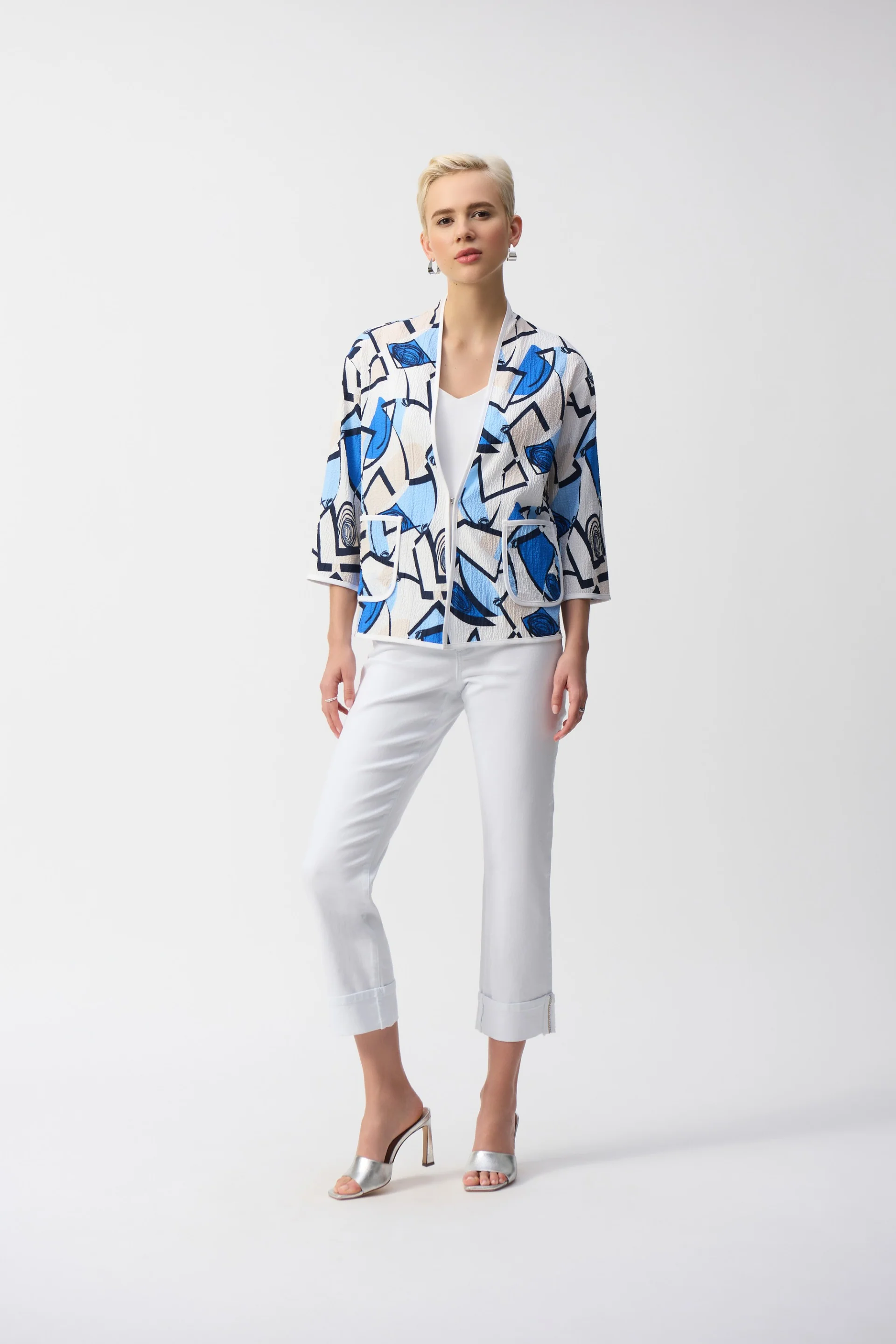 Joseph Ribkoff Vanilla/Multi Geometric Print Jacket Style 251105 - Image 4