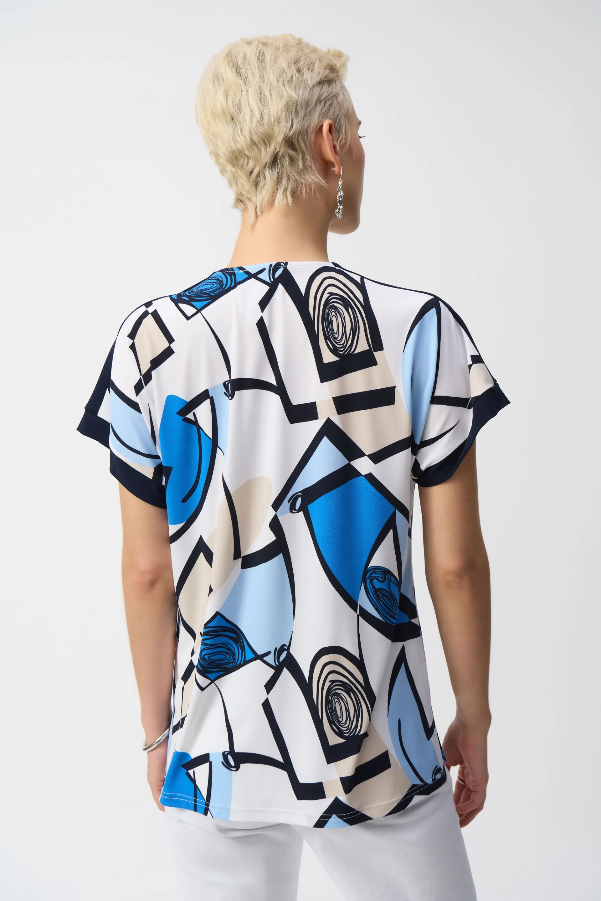Joseph Ribkoff Vanilla/Multi Geometric Print Straight Top Style 251246 - Image 2
