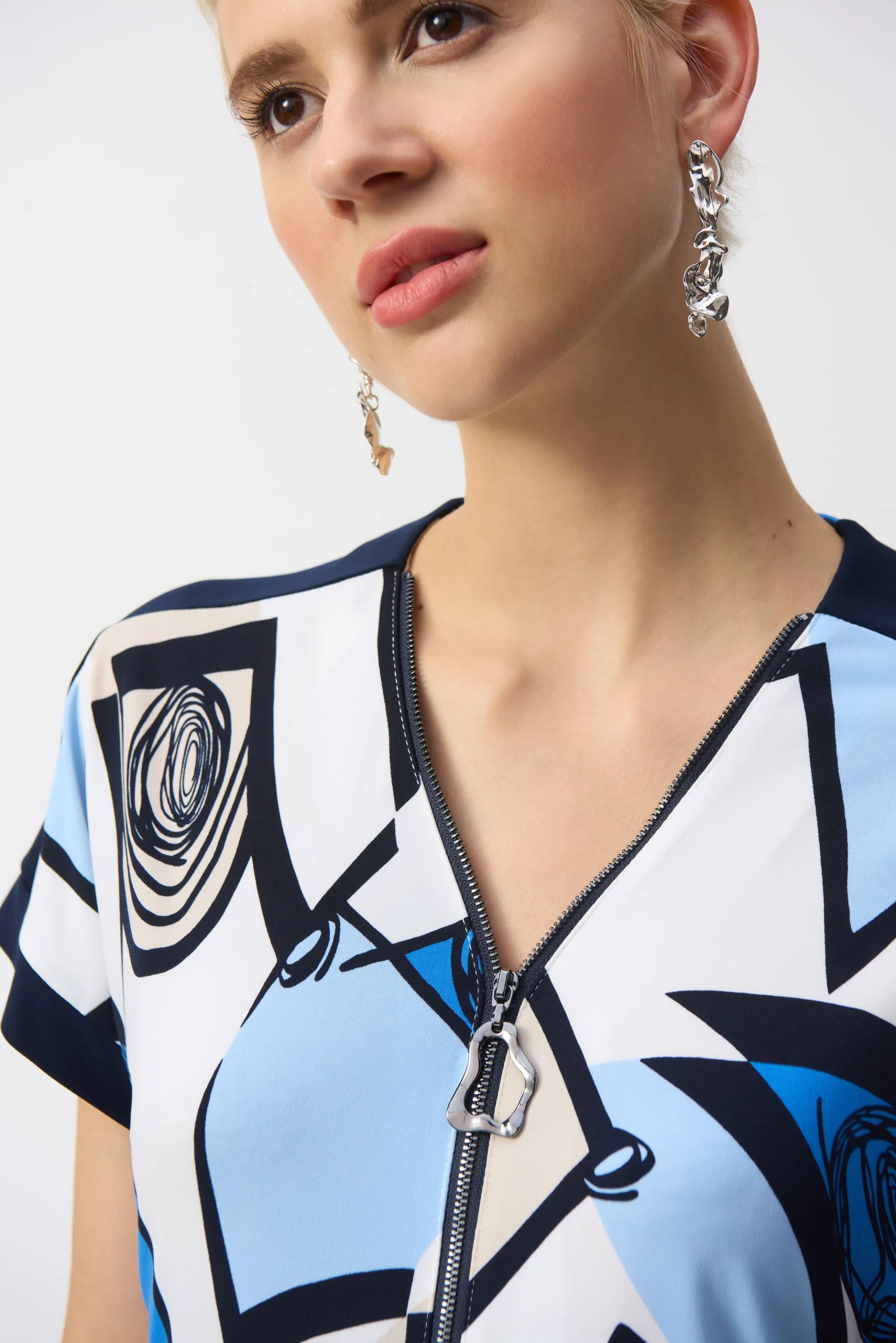 Joseph Ribkoff Vanilla/Multi Geometric Print Straight Top Style 251246 - Image 3
