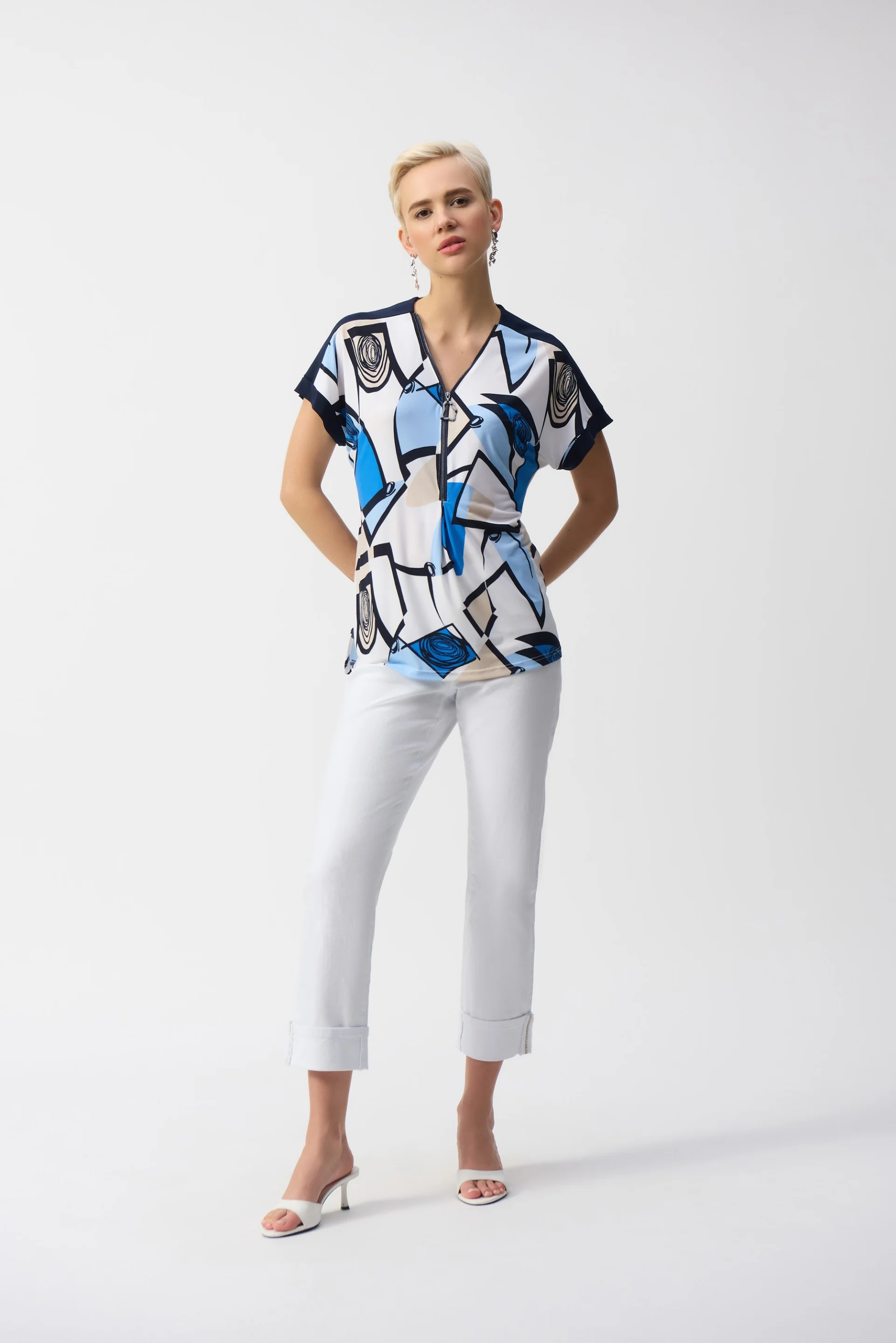 Joseph Ribkoff Vanilla/Multi Geometric Print Straight Top Style 251246 - Image 4