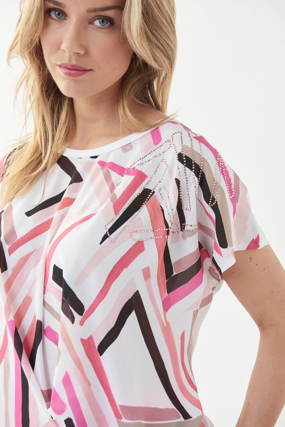 Joseph Ribkoff Vanilla/Multi Geometric Print Top Style 221100 - Image 5