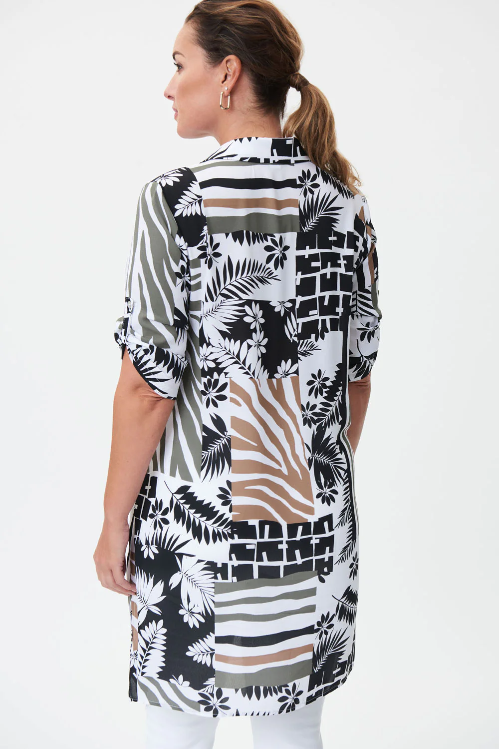 Joseph Ribkoff Vanilla/Multi Georgette Elbow Sleeve Blouse Style 232215 - Image 3