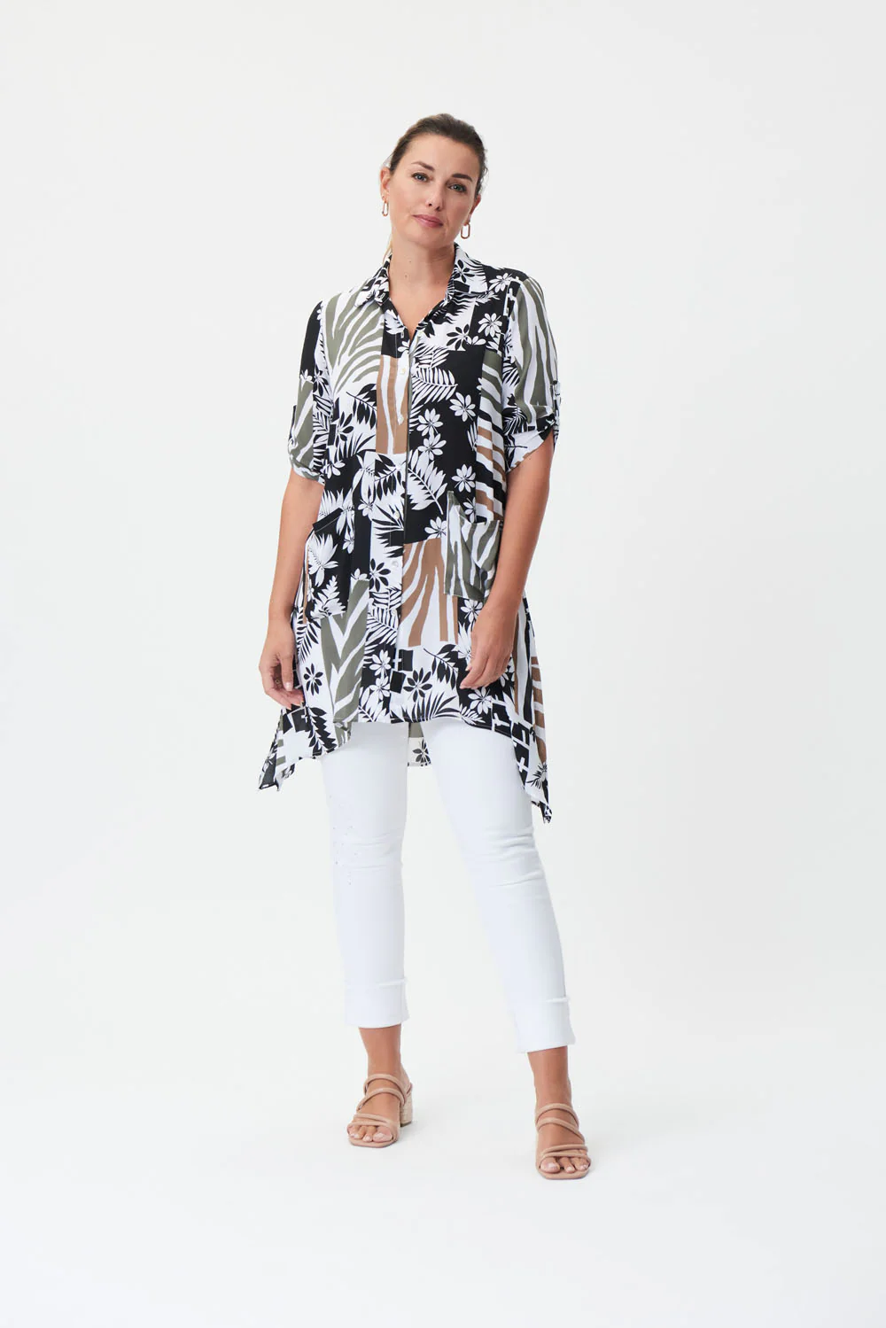 Joseph Ribkoff Vanilla/Multi Georgette Elbow Sleeve Blouse Style 232215 - Image 4
