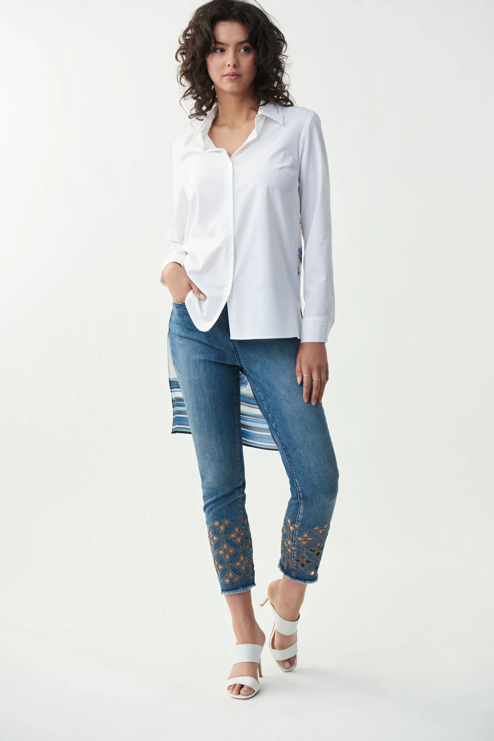 Joseph Ribkoff Vanilla/Multi High-Low Blouse Style 221237