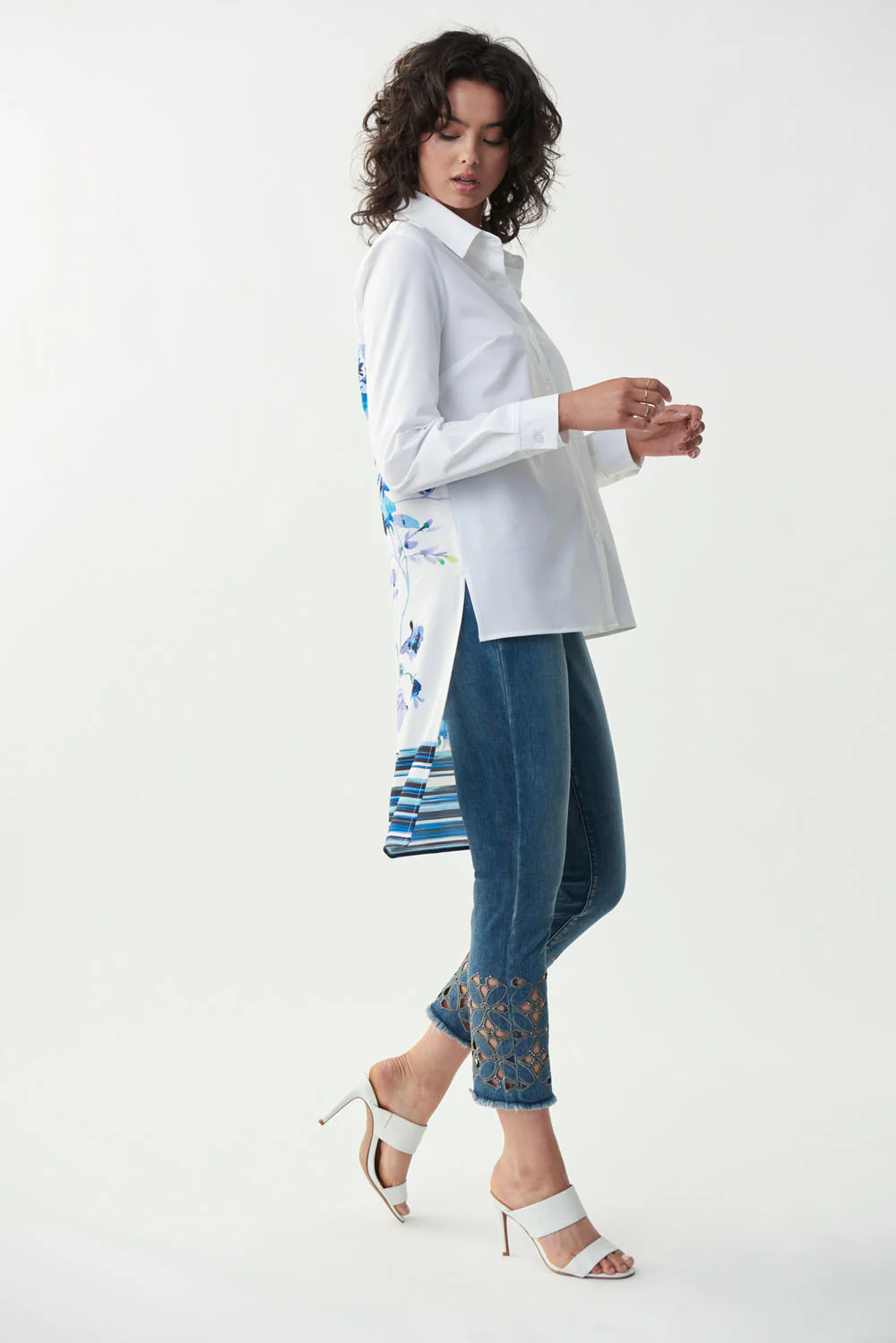 Joseph Ribkoff Vanilla/Multi High-Low Blouse Style 221237 - Image 3