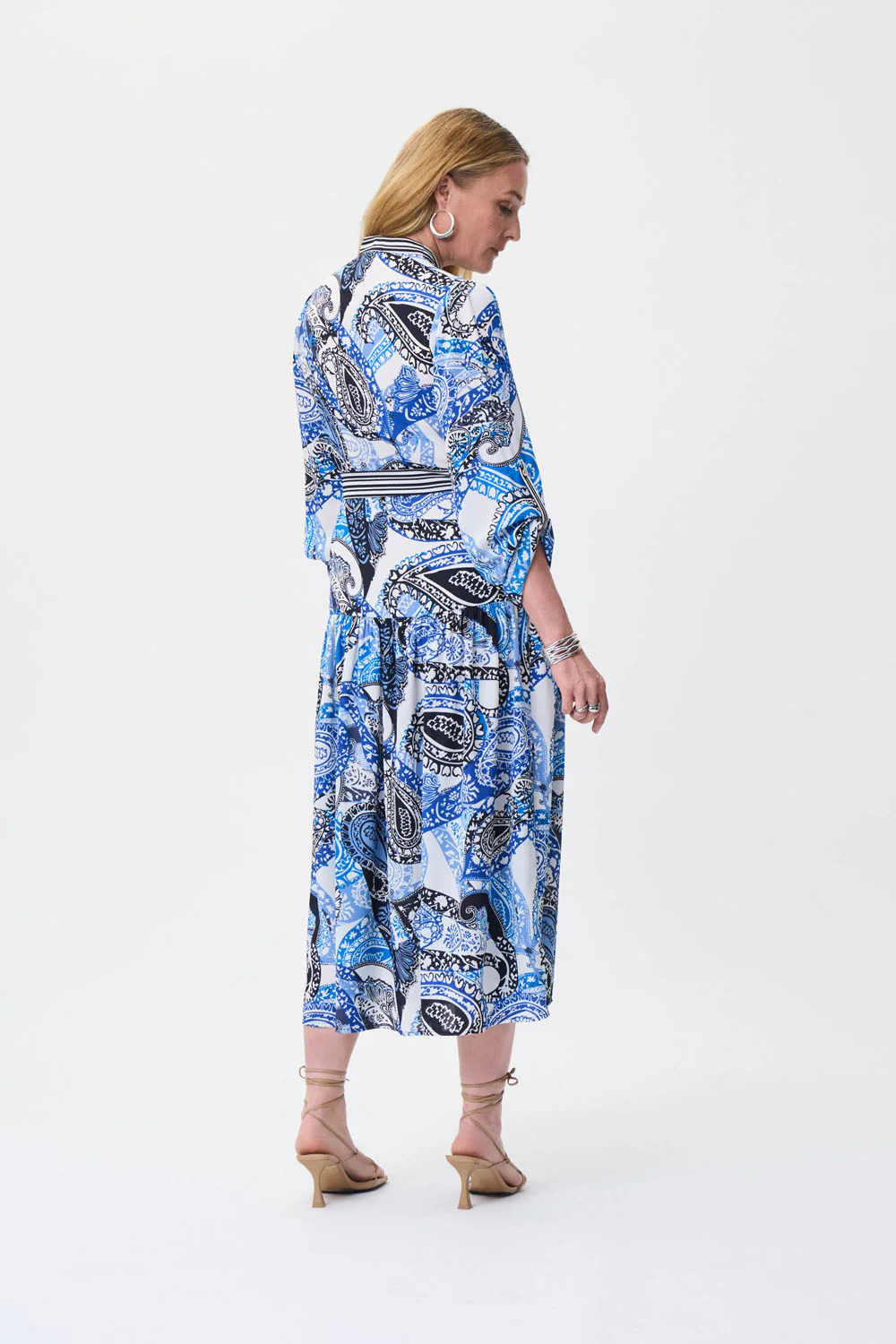 Joseph Ribkoff Vanilla/Multi Paisley Dress With Shoulder Shirring Style 231100 - Image 5