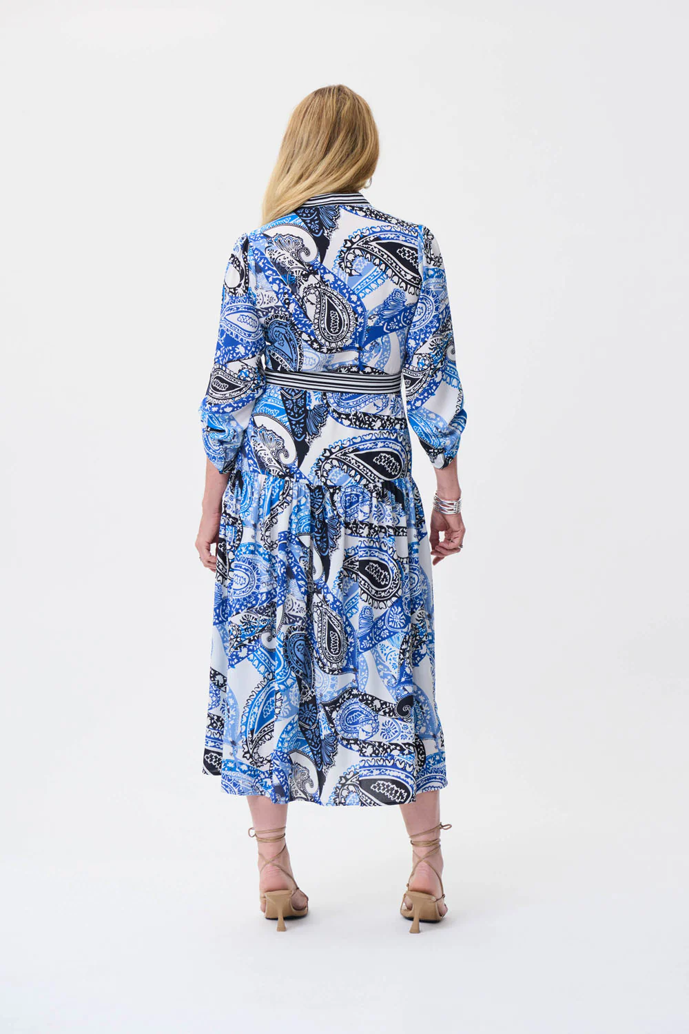 Joseph Ribkoff Vanilla/Multi Paisley Dress With Shoulder Shirring Style 231100 - Image 6