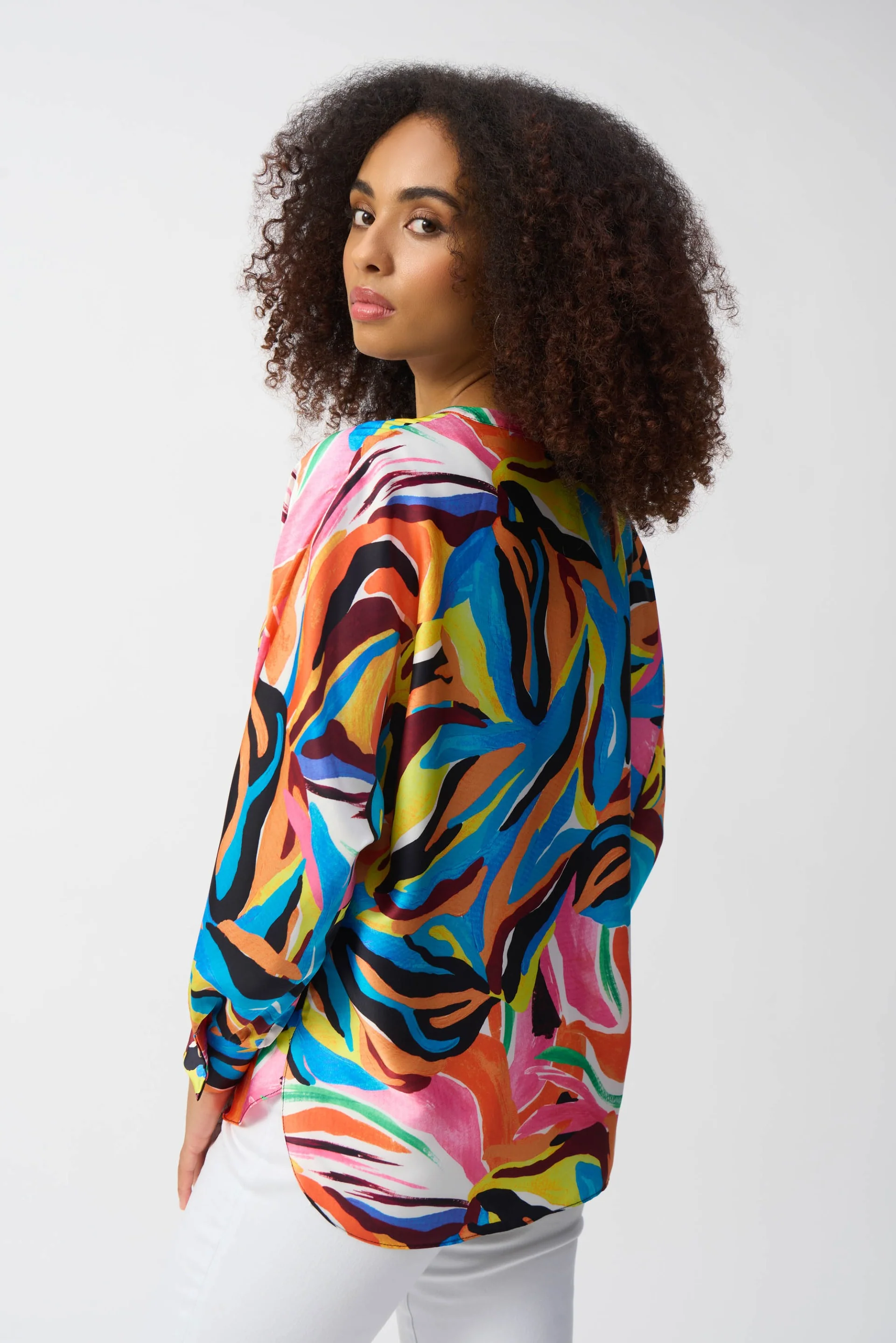 Joseph Ribkoff Vanilla/Multi Satin Abstract Print Boxy Top Style 251122 - Image 2
